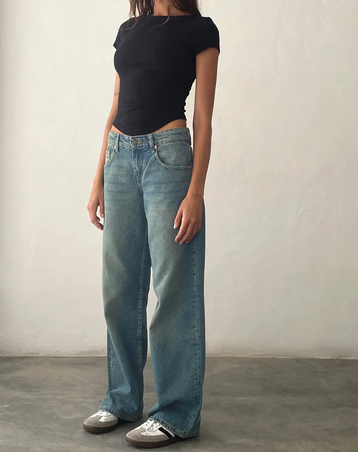 Low Rise Parallel Jeans In Vintage Blue Green 1