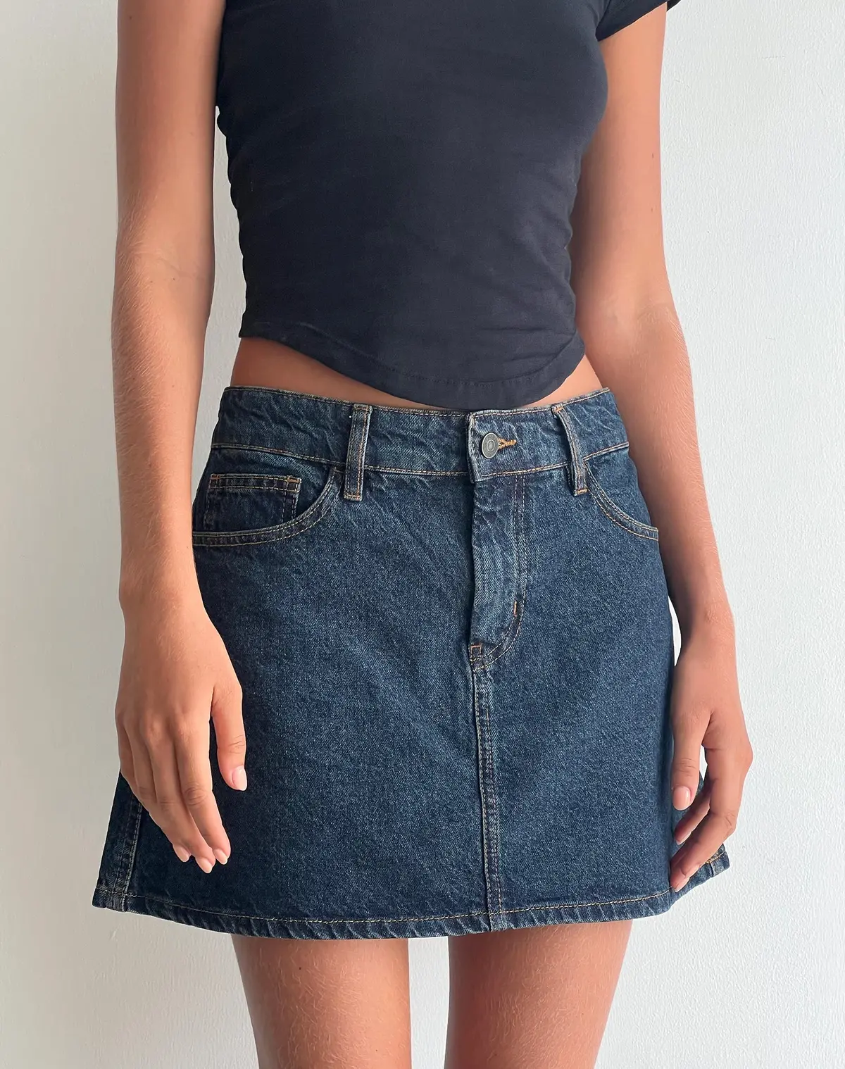 Mini A-Line Skirt In Denim Indigo 1