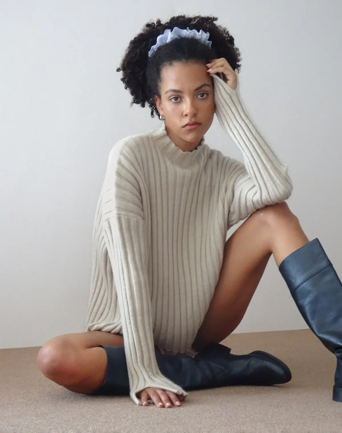 Judah Oversized Chunky Rib Knit Jumper In Ecru 1