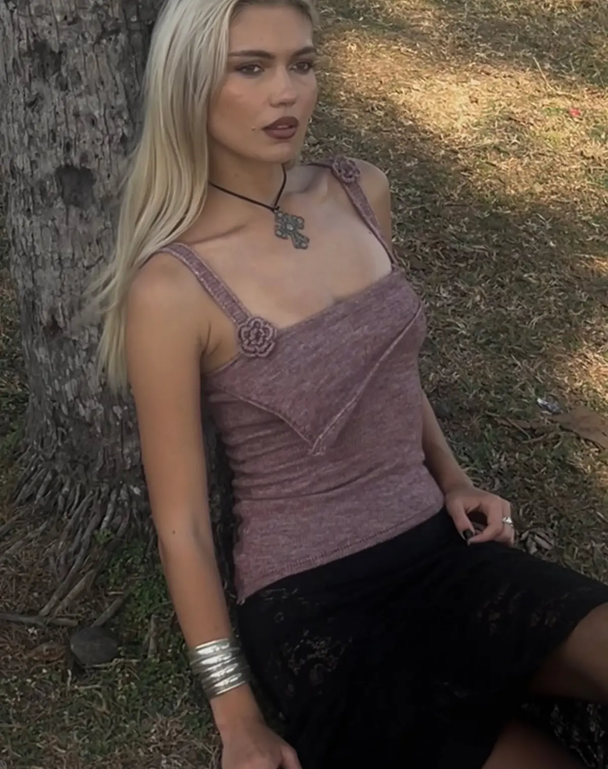 Juliet Rosette Cami Top In Knitted Maroon 1