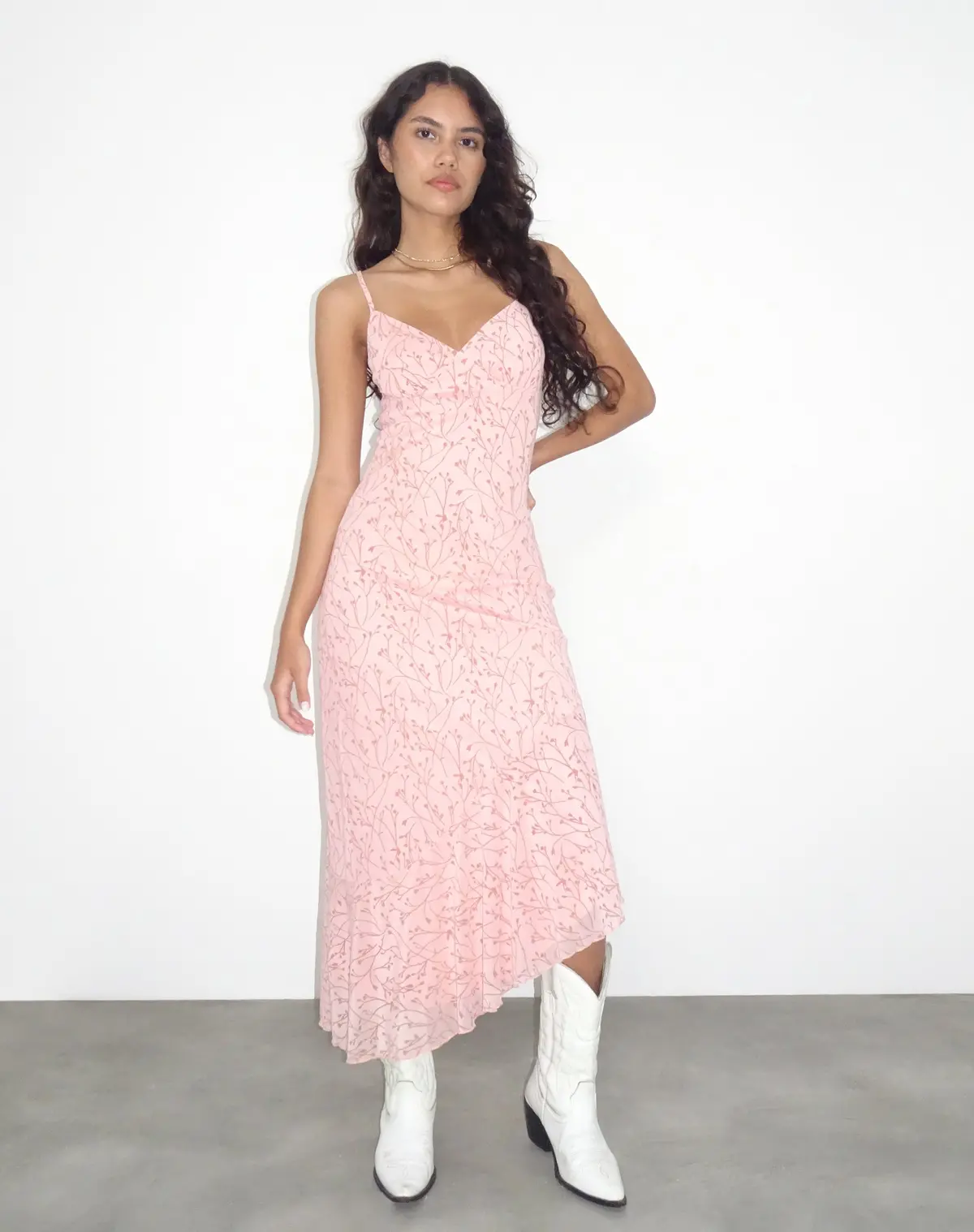 Kavala Asymmetric Midi Dress In Shadow Floral Pink 1