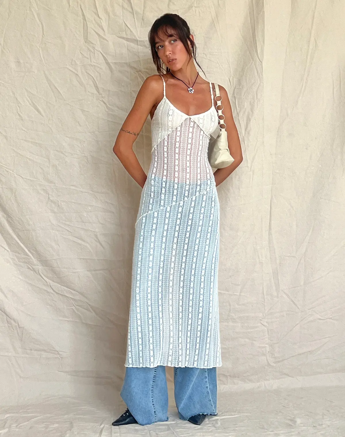 Kehlani Sheer Midi Dress In Cream Lace 1