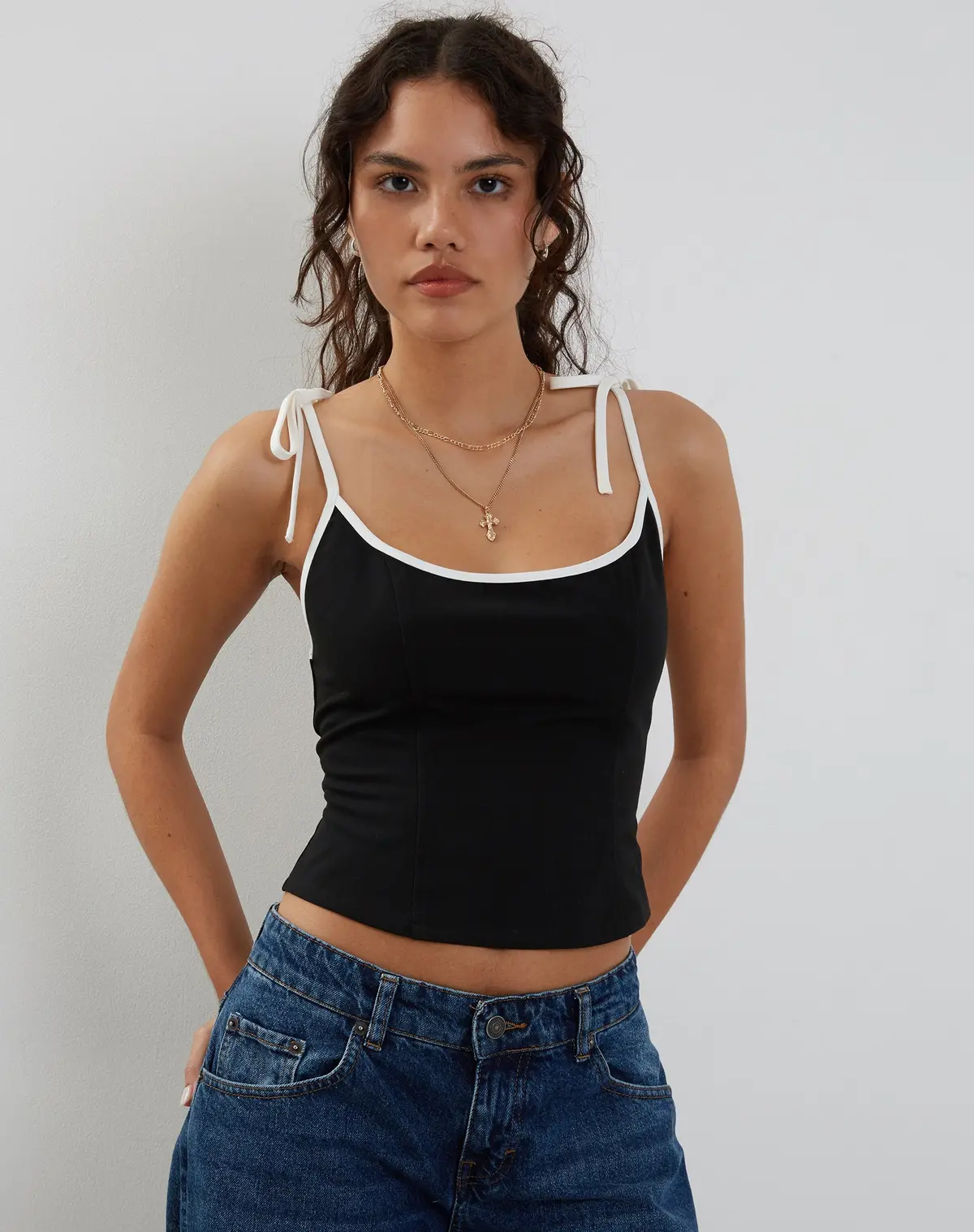 Kiona Corset Top In Black With White Binding 1