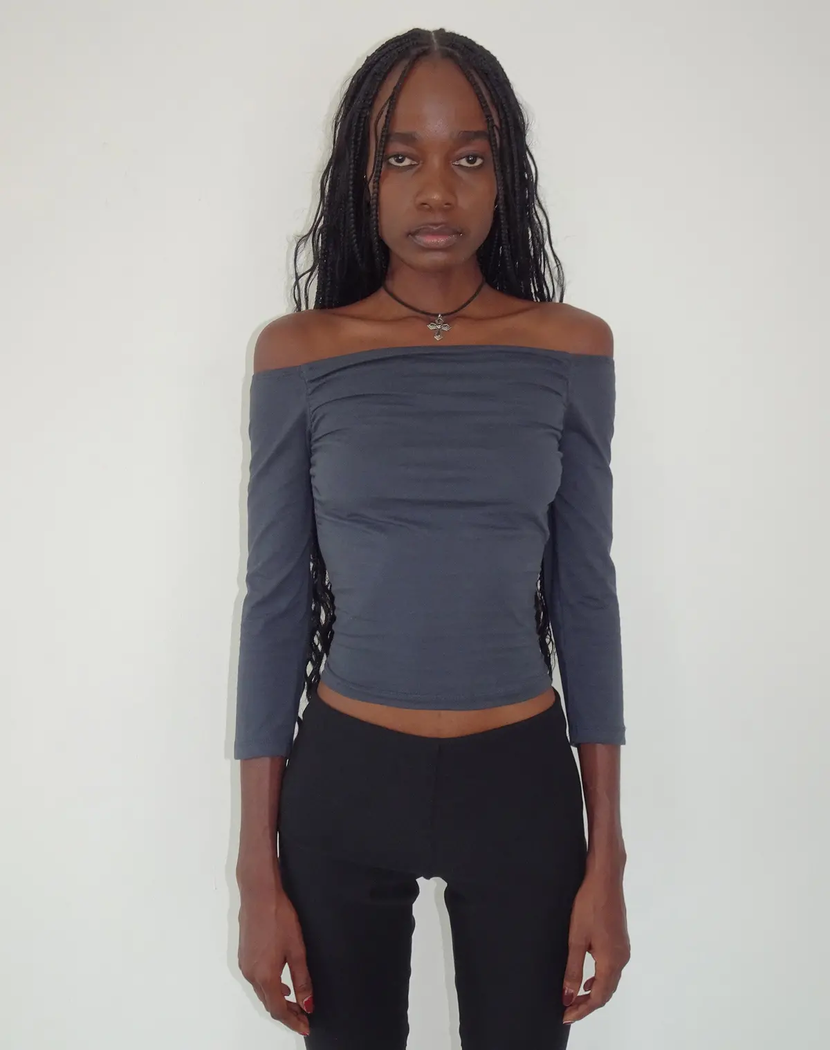 Koby Off Shoulder Bardot Top In Ocean Storm 1