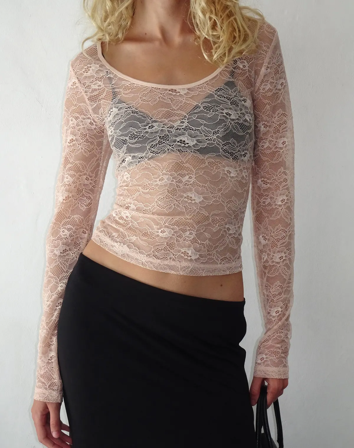 Lainey Long Sleeve Lace Top In Blush 1