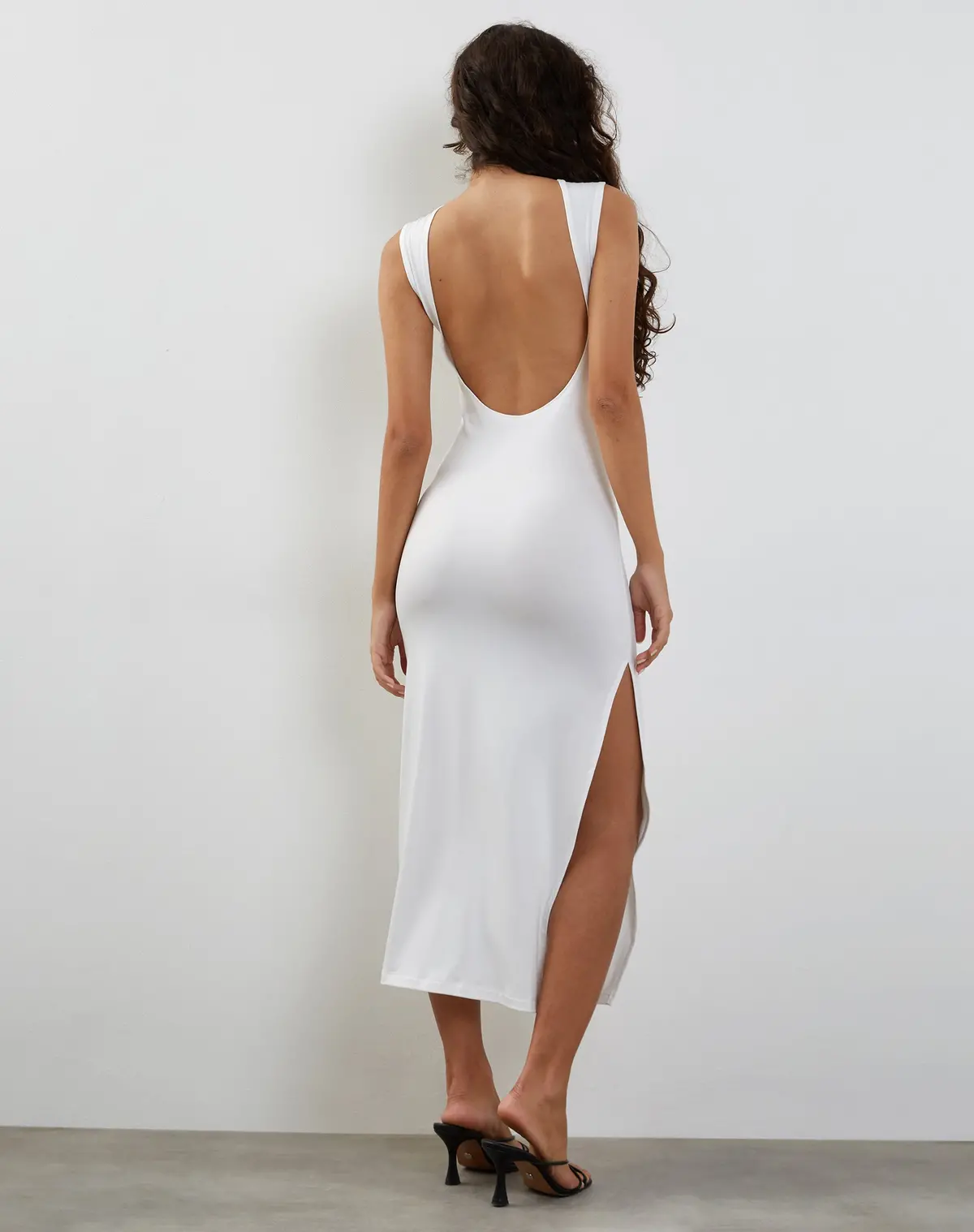 Lauryn Backless Maxi Dress In Sheer Jersey White 1