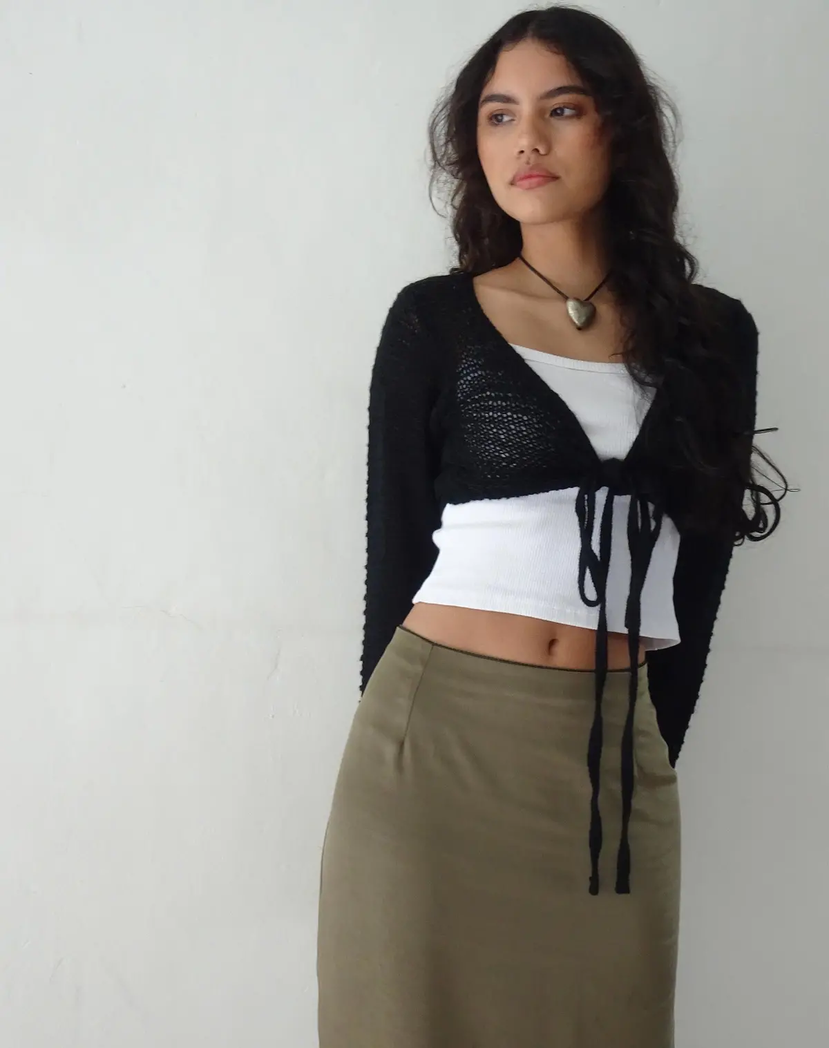 Nocta Long Sleeve Crop Top In Weave Knit Black 1