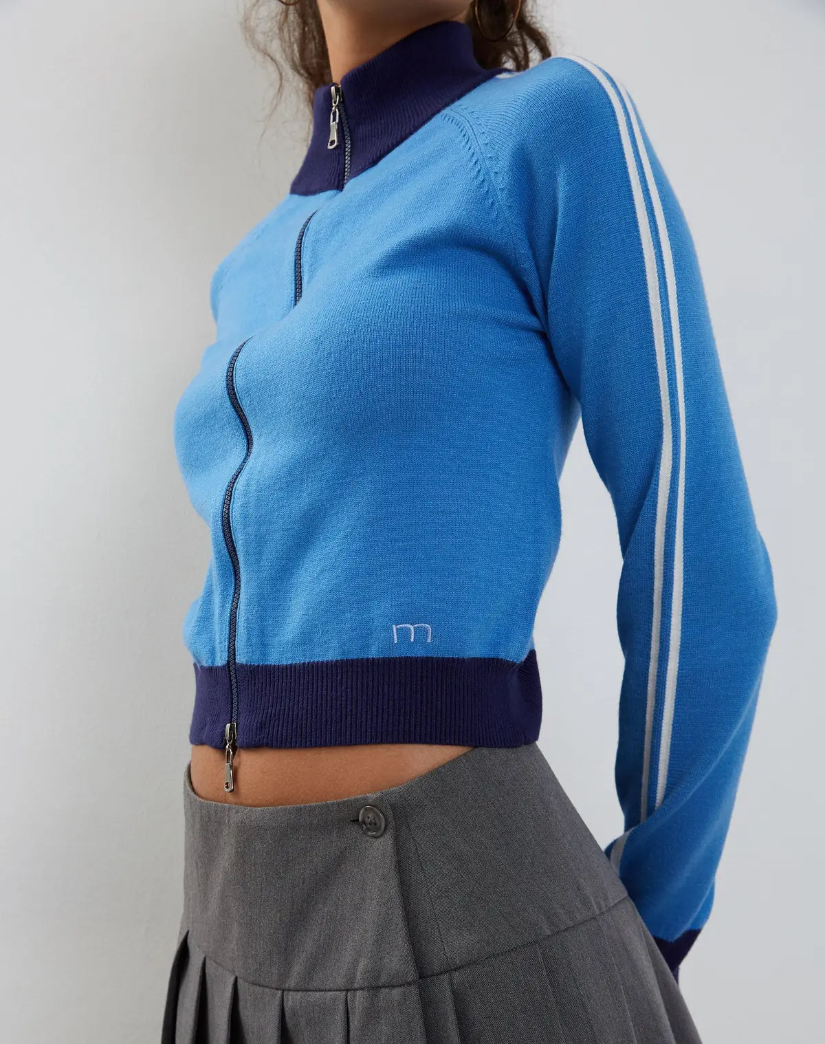 Lennon Zip Up Jacket In Blue With White Stripe 1