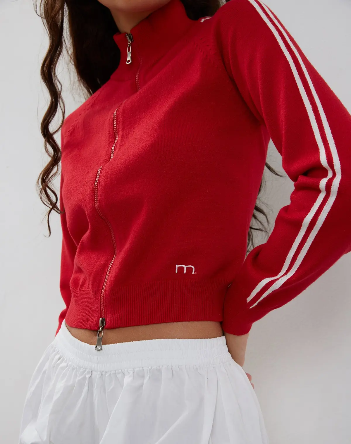 Lennon Zip Up Jacket In Red With White Side Stripes 1