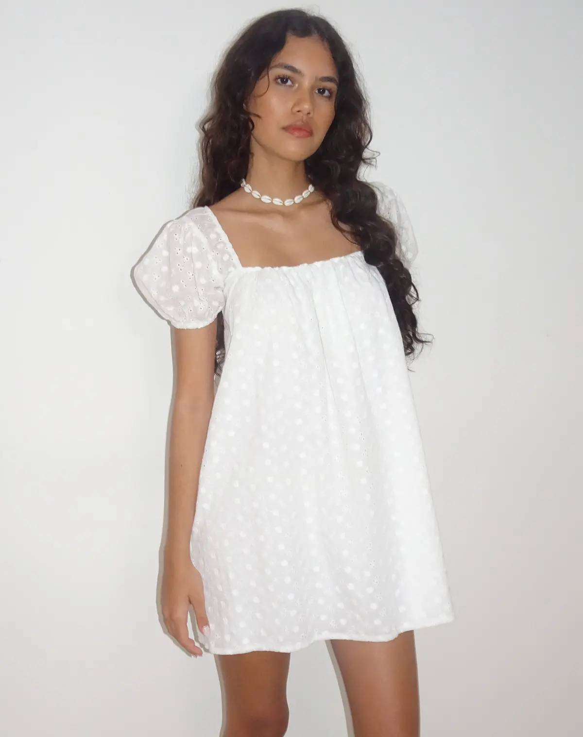 Leyona Broderie Mini Dress In White 1
