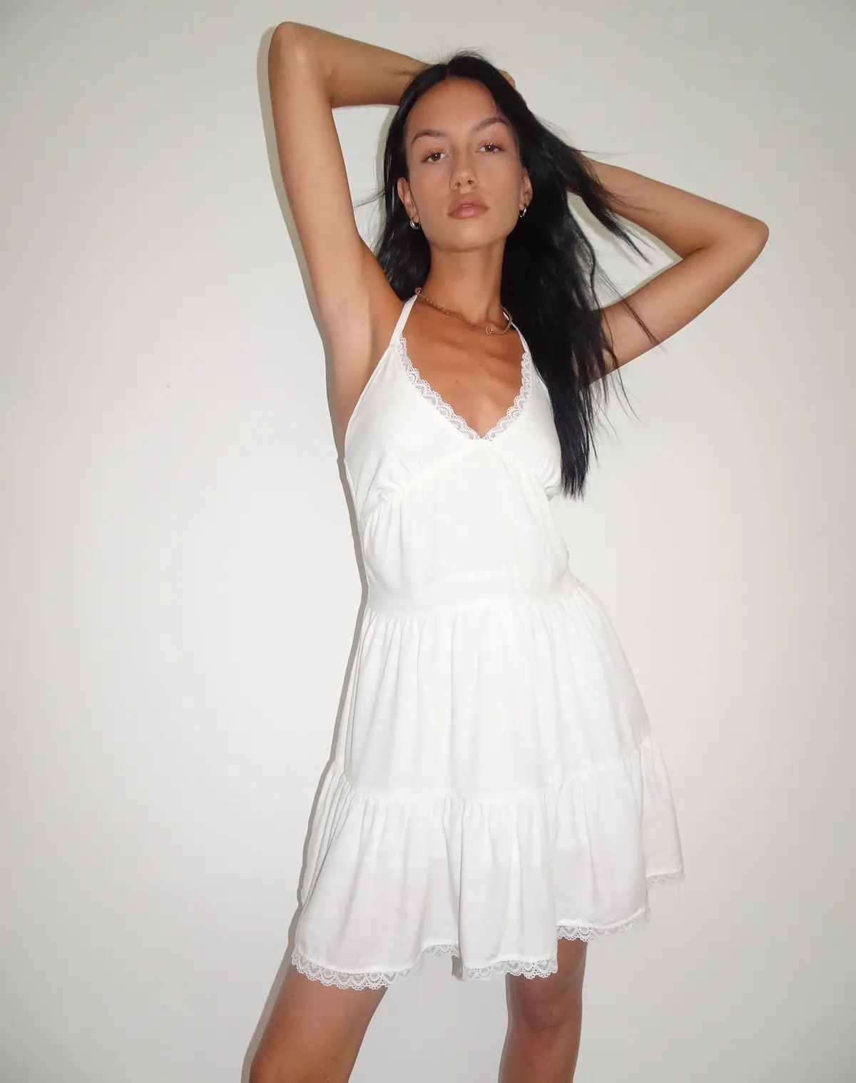 Londyn Tiered Halter Mini Dress In Off White 1