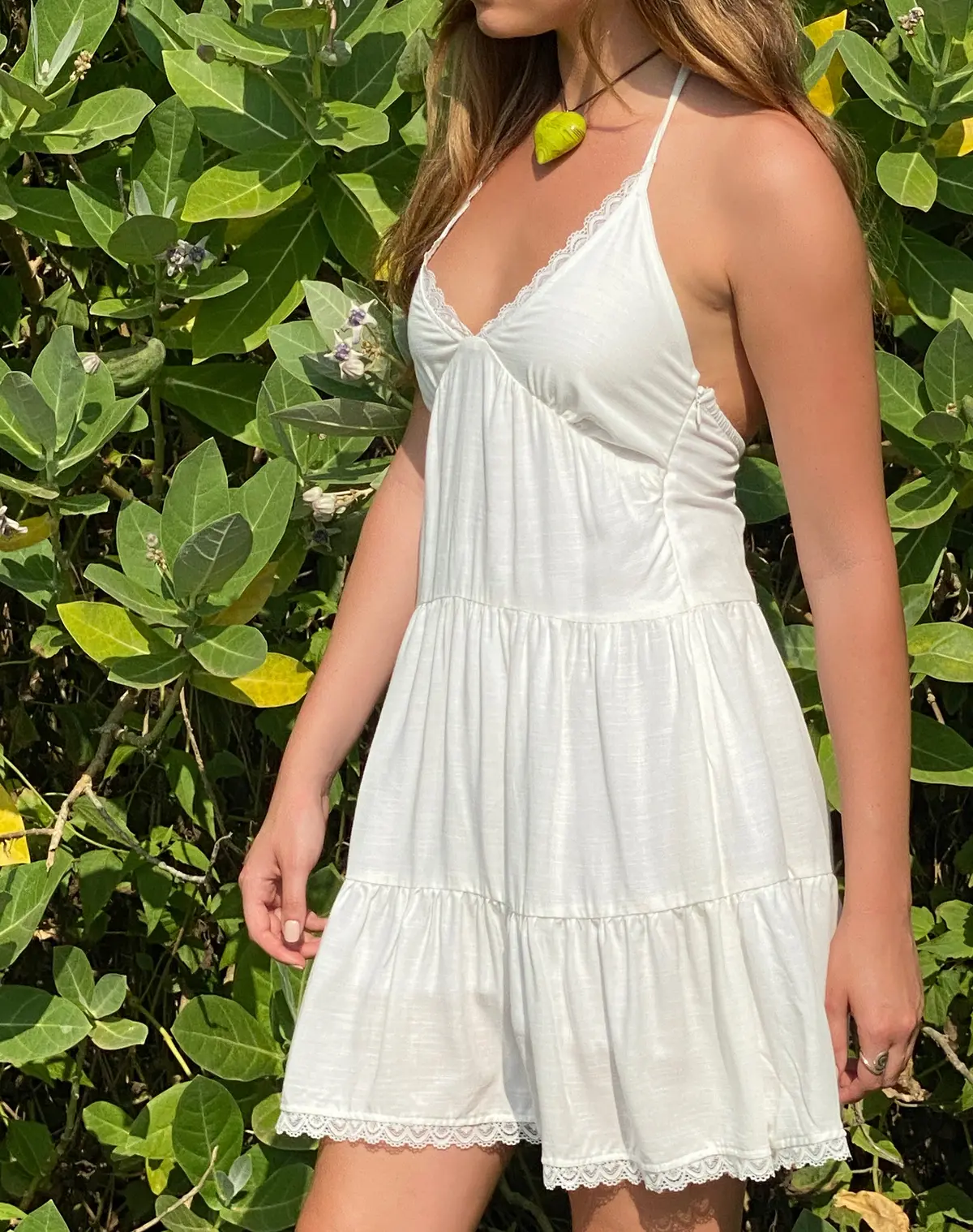 Londyn Tiered Halter Mini Dress In Off White 2