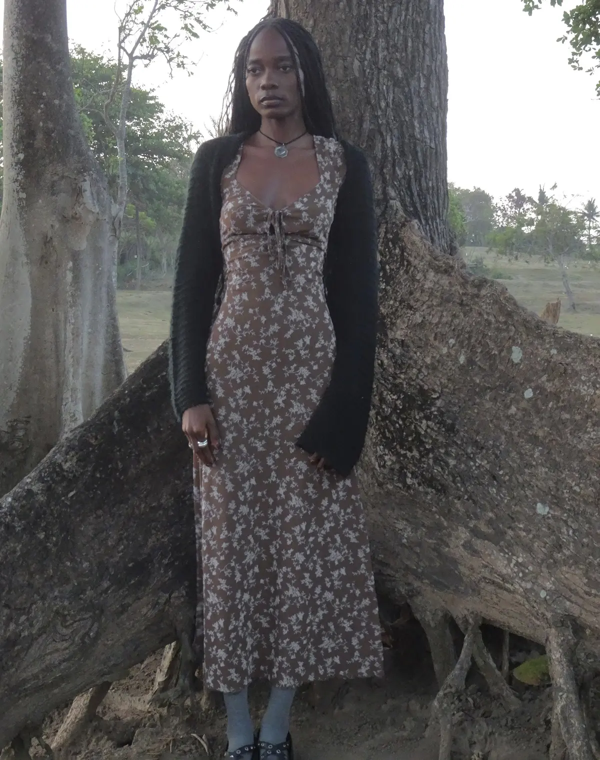 Lunama Midi Dress In Botanist Flock Dark Taupe 1