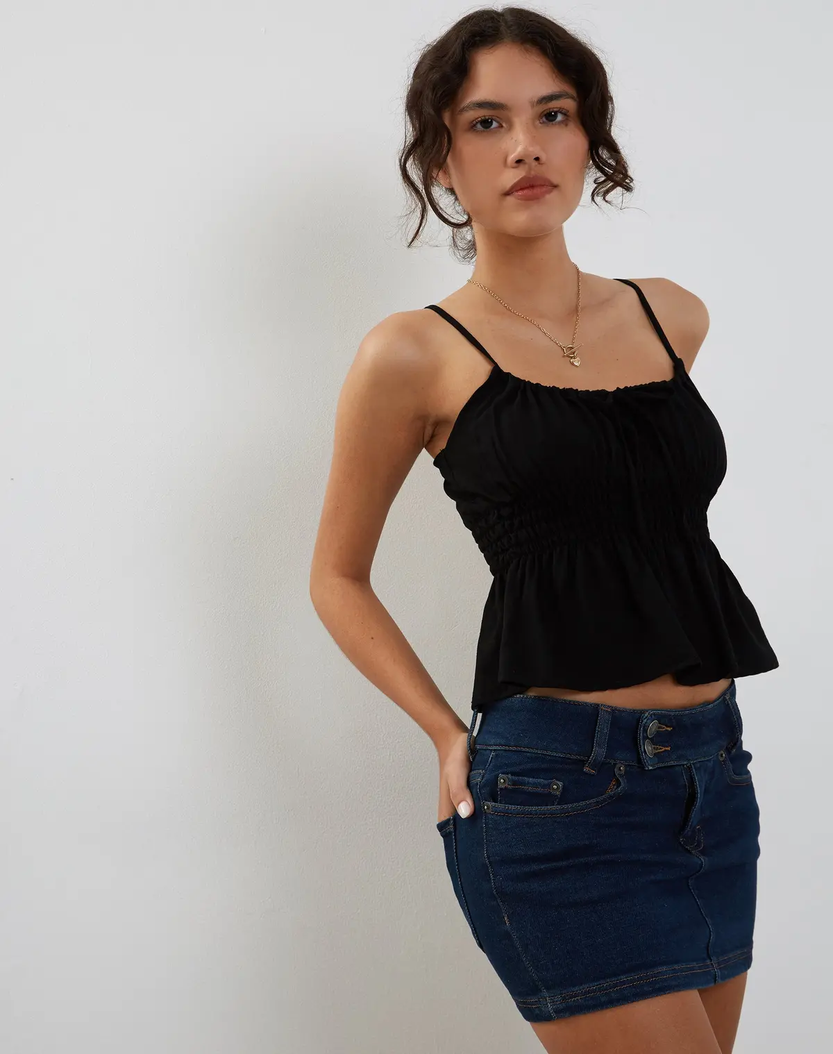 Lyncia Tie Front Cami Top In Black 1