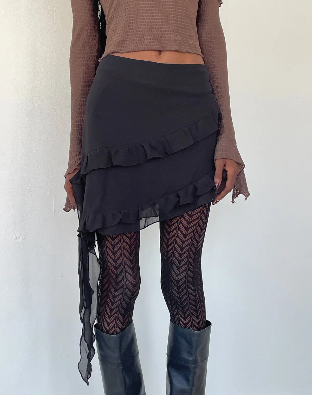 Malinna Ruffle Mini Skirt In Black Chiffon 1