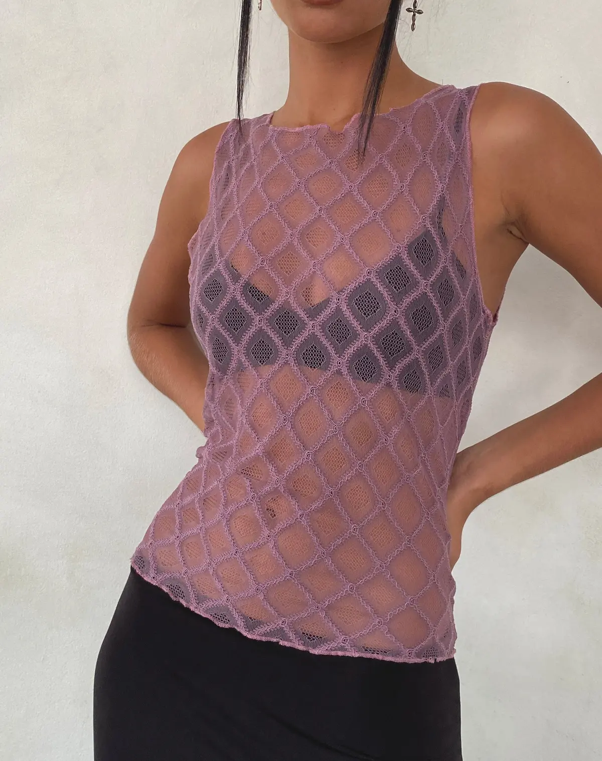 Maloe Lace Patterned Tank Top In Mauve 1
