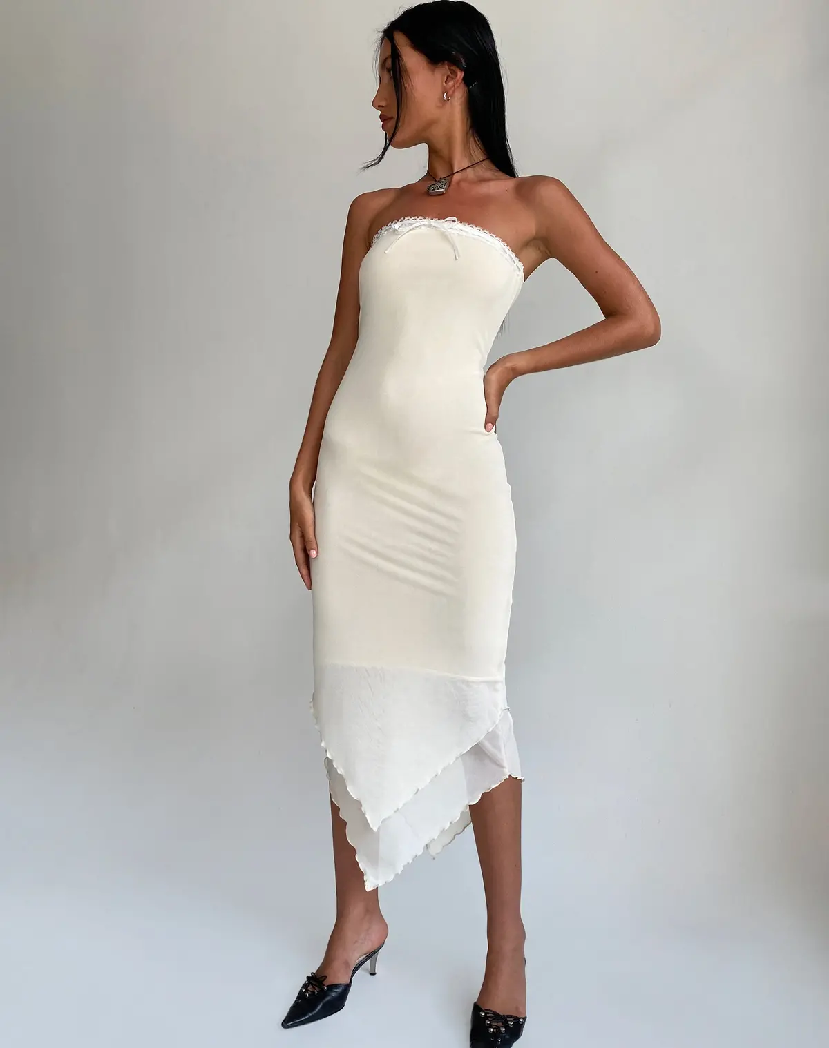 Marve Bandeau Maxi Dress In Mesh Cream 1