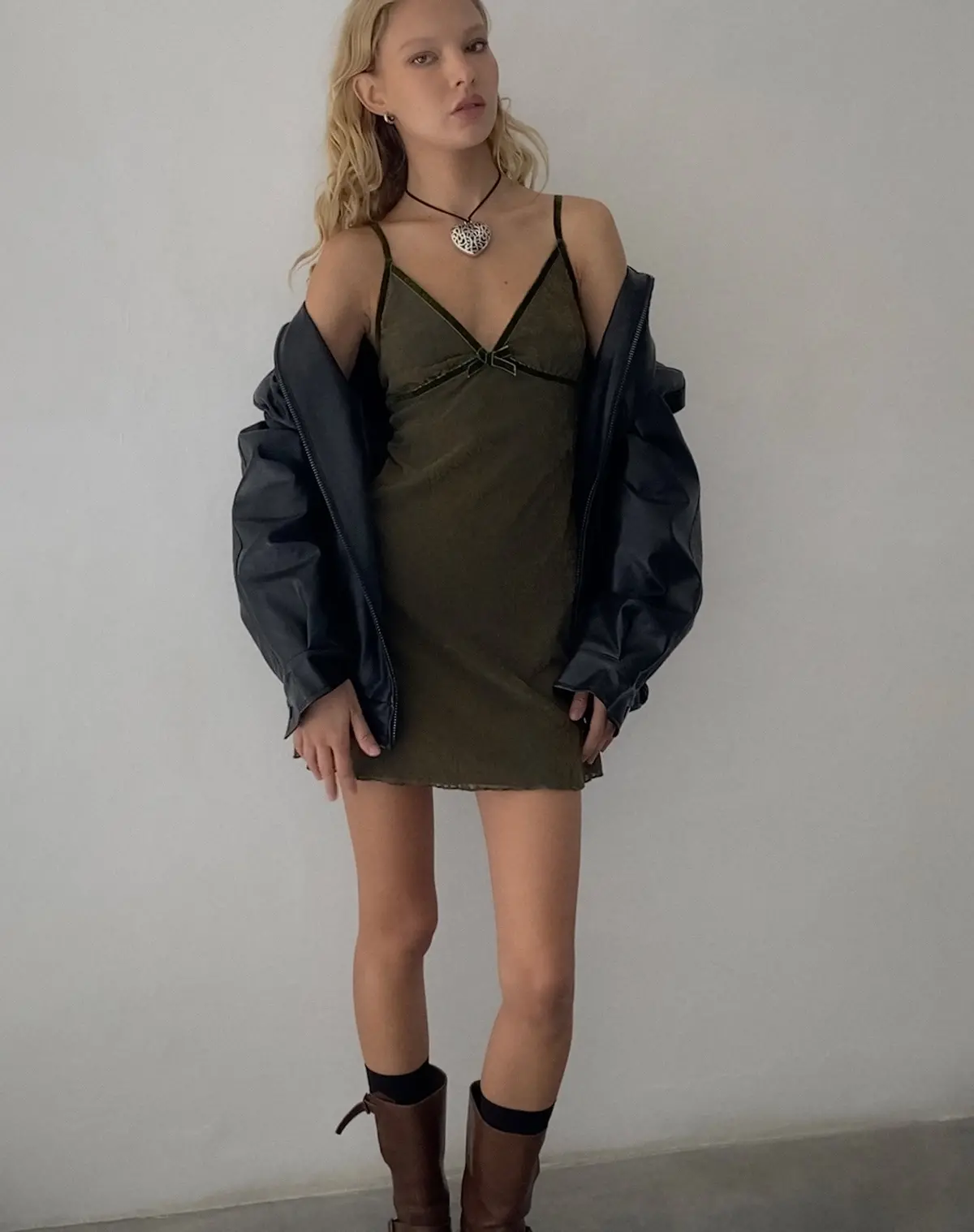 Mevila Mini Dress In Abstract Botanic Dark Olive 1
