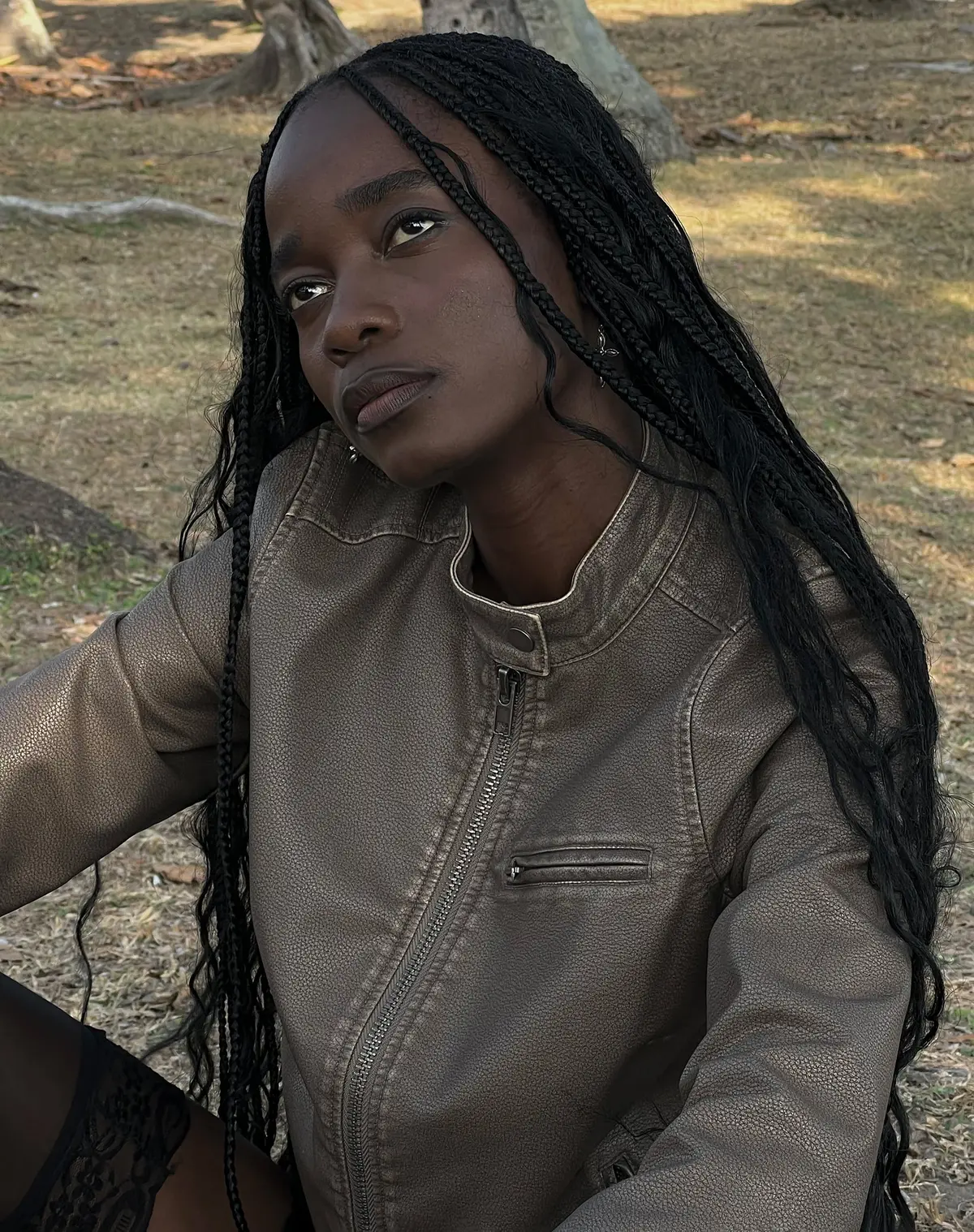 Mildred Distressed Biker Jacket In Pu Olive 1