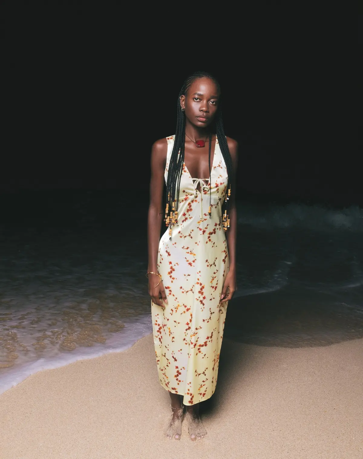 Lasanda Maxi Satin Dress In Bohemian Floral Yellow 1