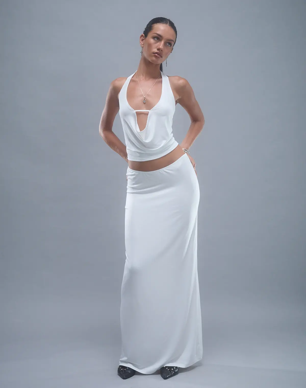 Rim Jersey Maxi Skirt In Ivory 1