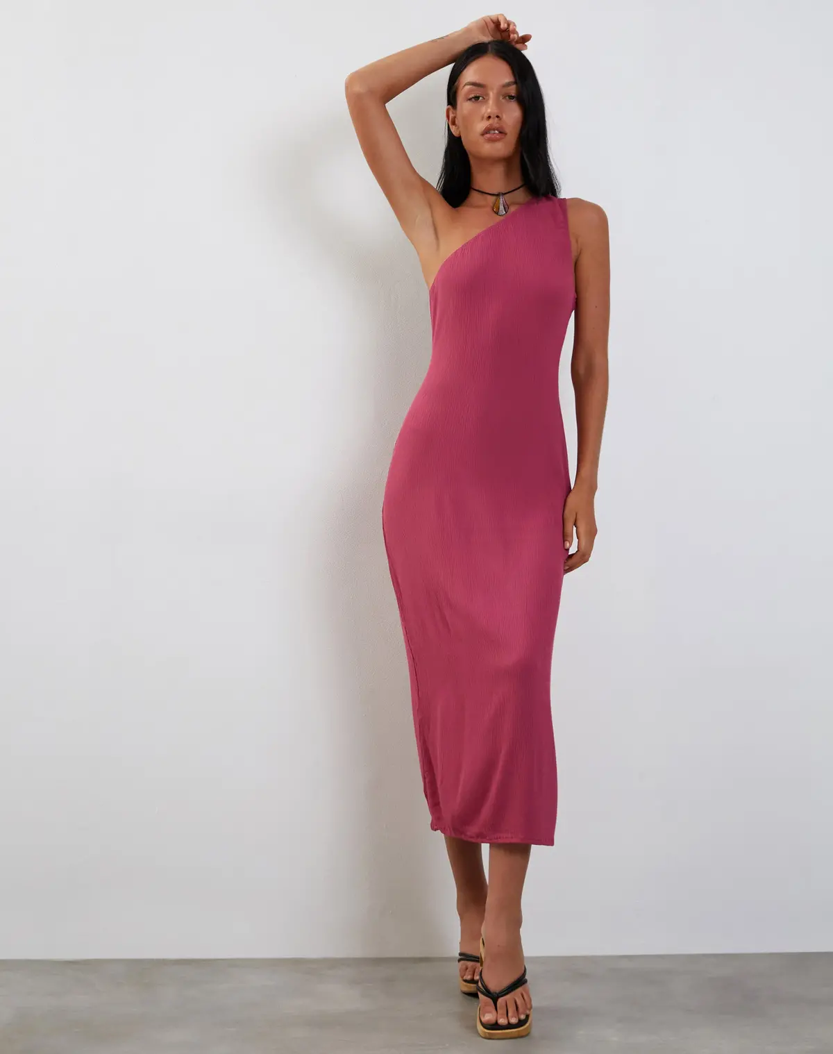 Namjun One Shoulder Midi Dress In Daco Rose Crinkle 2