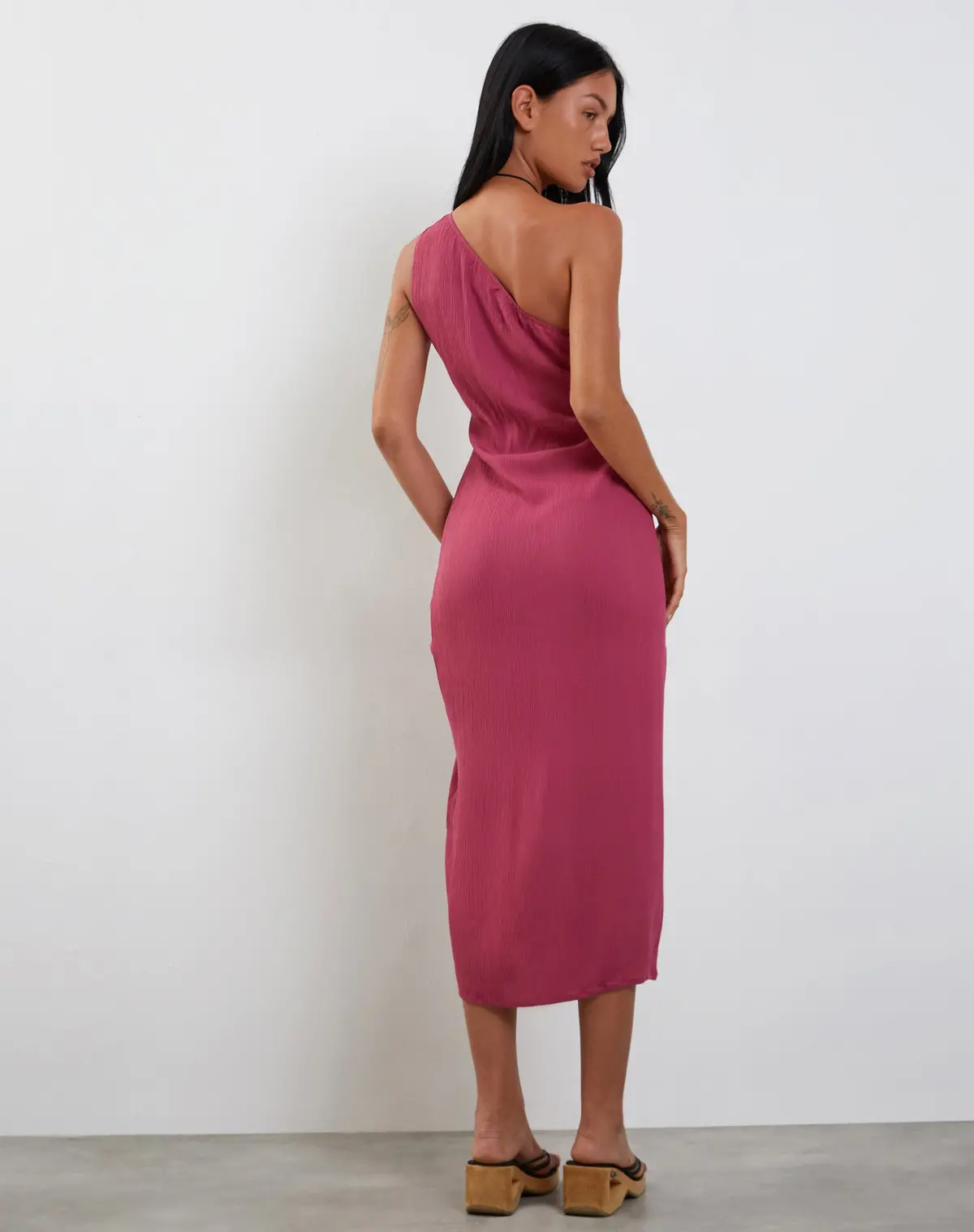 Namjun One Shoulder Midi Dress In Daco Rose Crinkle 3