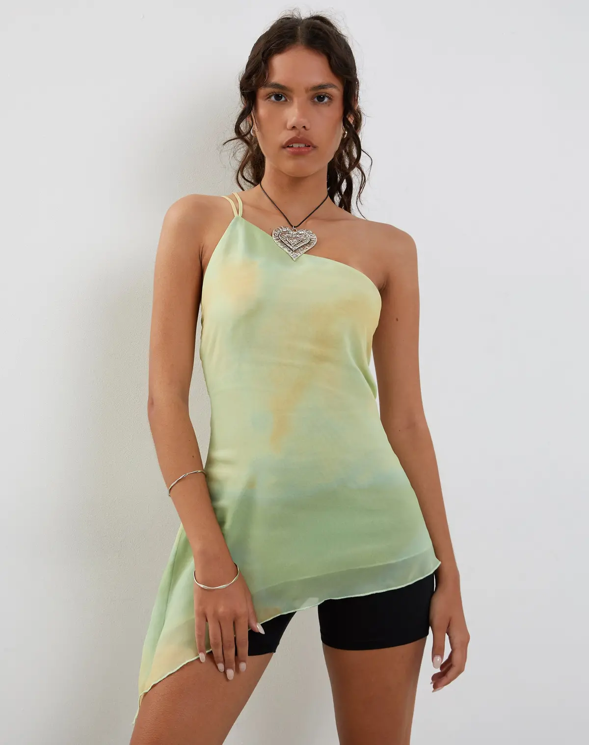 Nesrin One Shoulder Longline Top In Yellow Watercolour 1