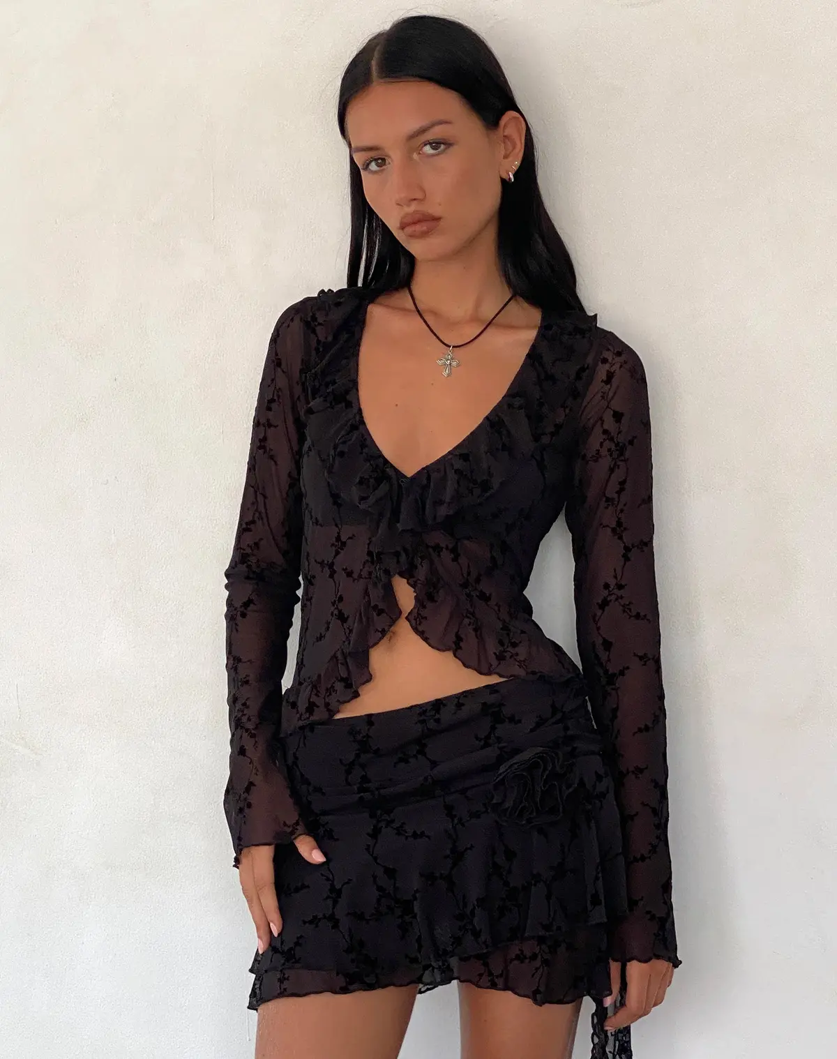 Noemi Cardigan In Mesh Vine Flower Black 1