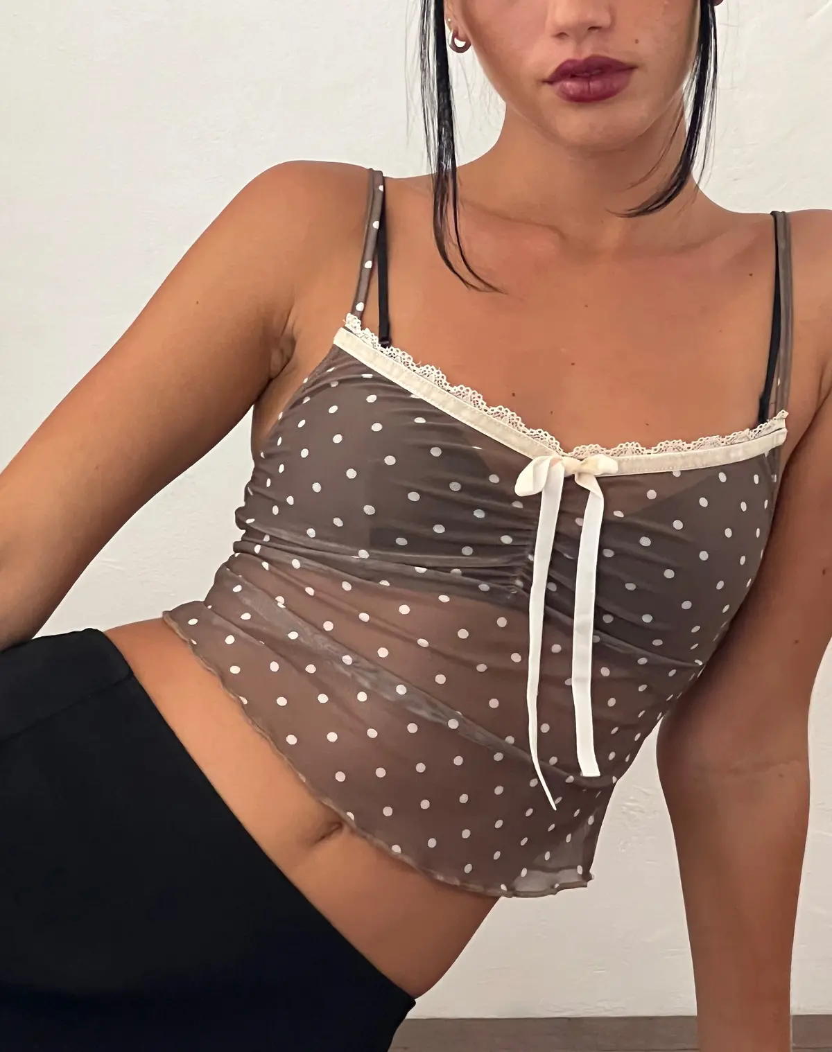 Norde Cami Top In Brown And White Polka 1