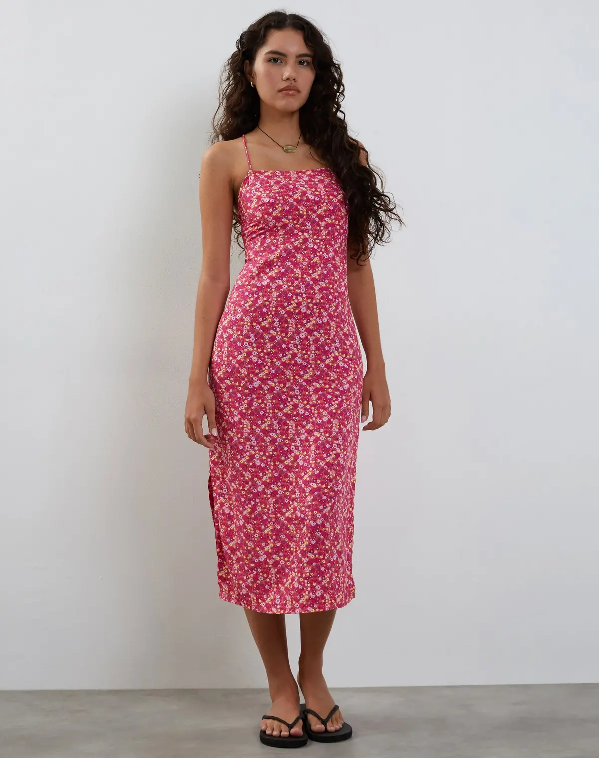 Nosita Midi Dress In Ditsy Floral Pink 1