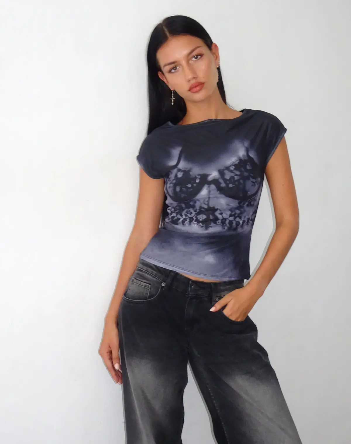 Nova Top With Lace Scan Motif In Black 1