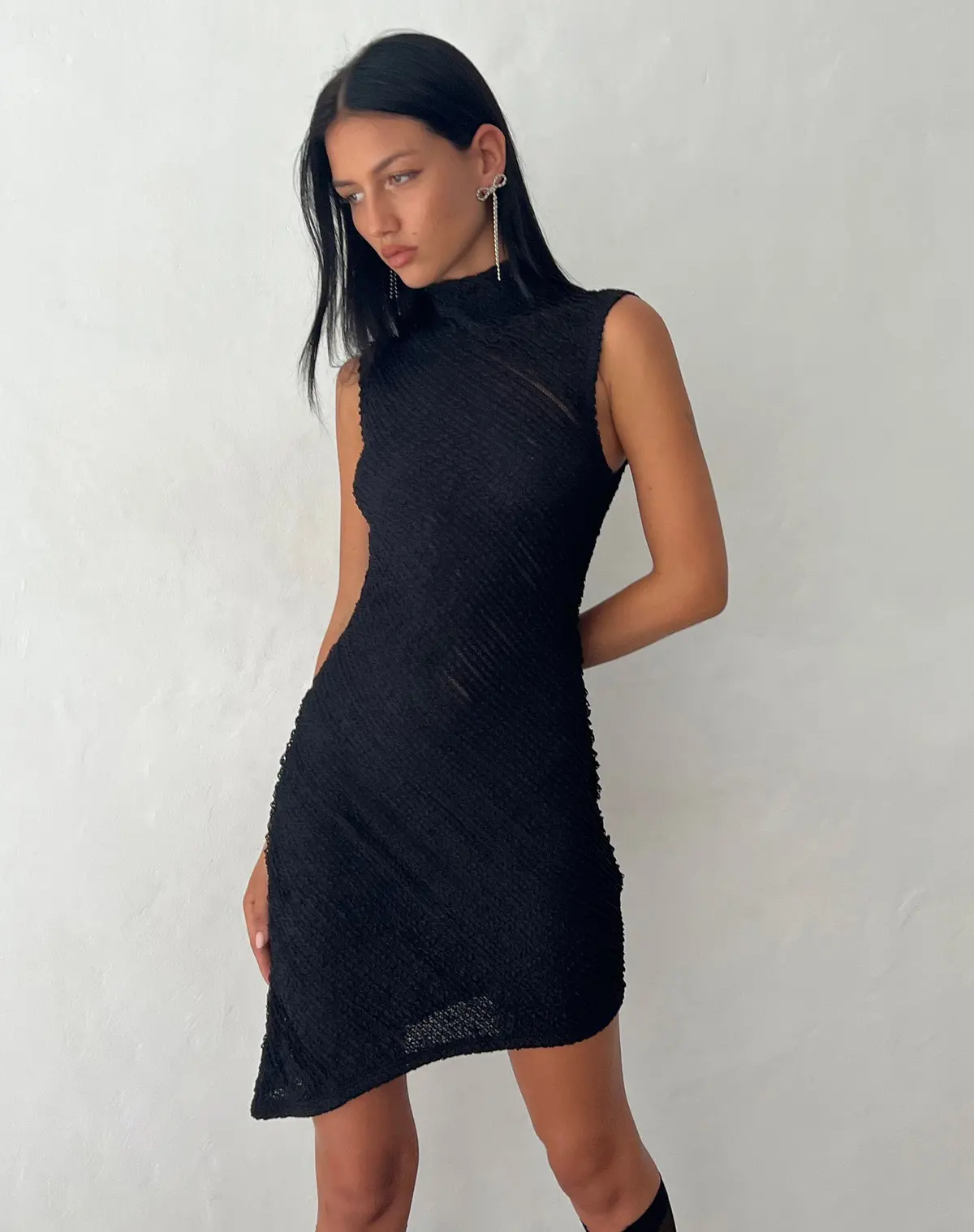 Ottilie Textured  Asymmetric Mini Dress In Black 1