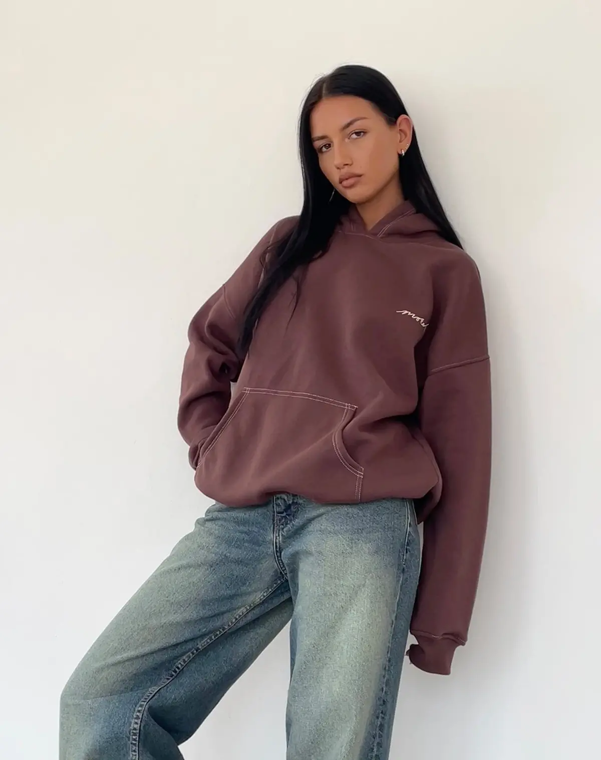 Oversize Hoodie In Deep Mahogany With Motel Scribble Embroidery 1