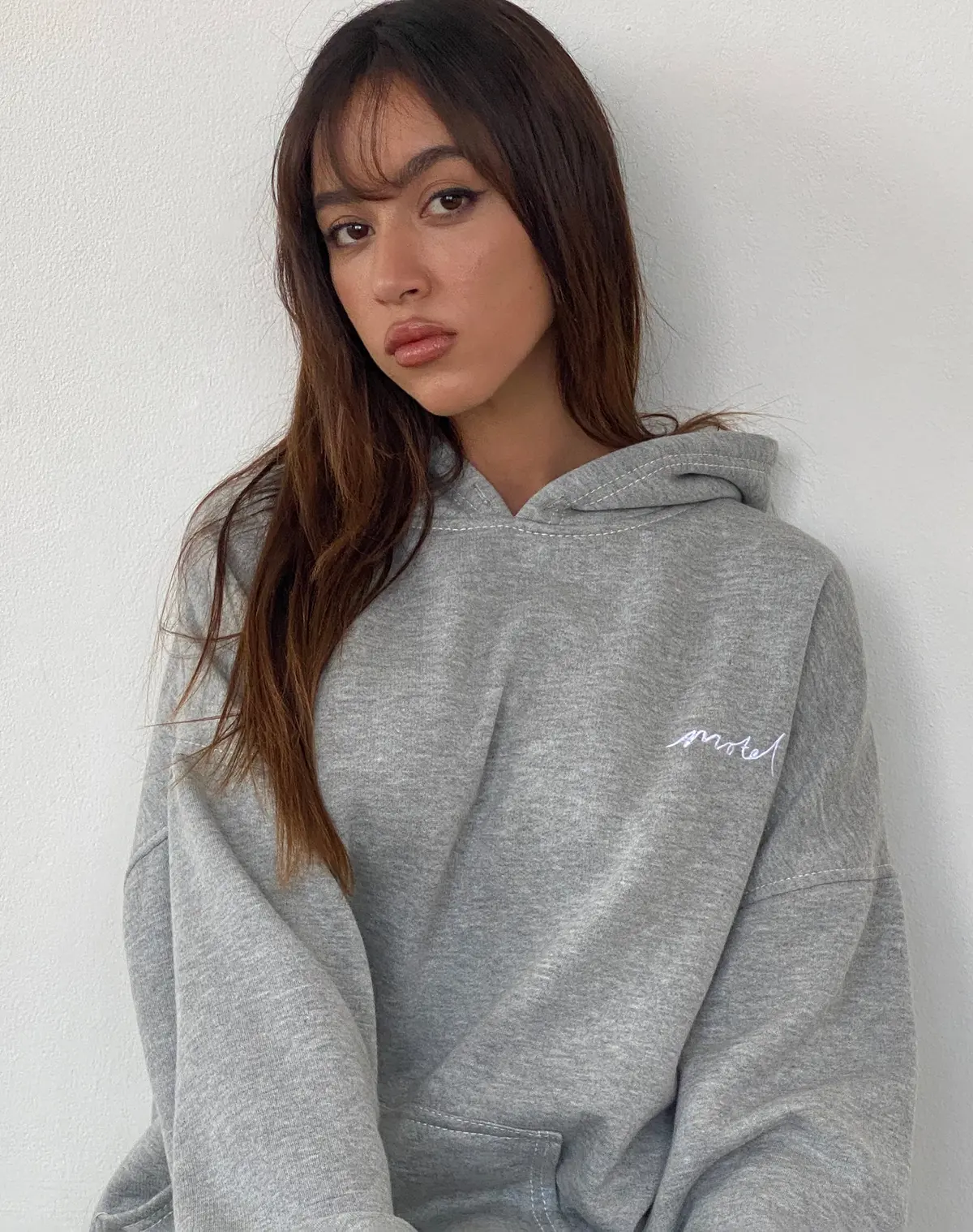 Oversize Hoodie In Grey Marl With Motel Scribble Embroidery 1