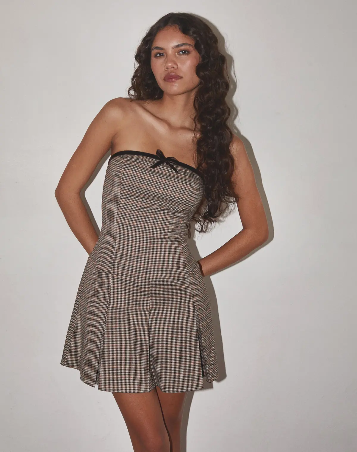 Panola Mini Dress In Micro Check Brown 1
