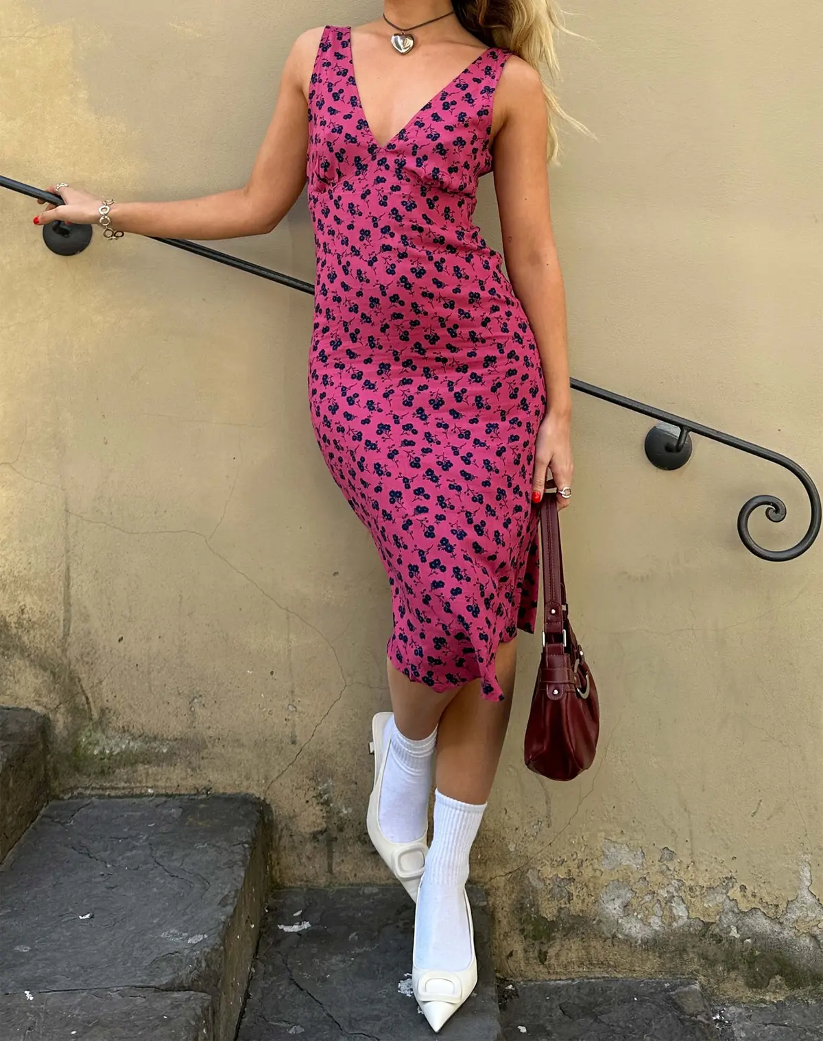 Lieva Midi Dress In Raspberry Floral 1