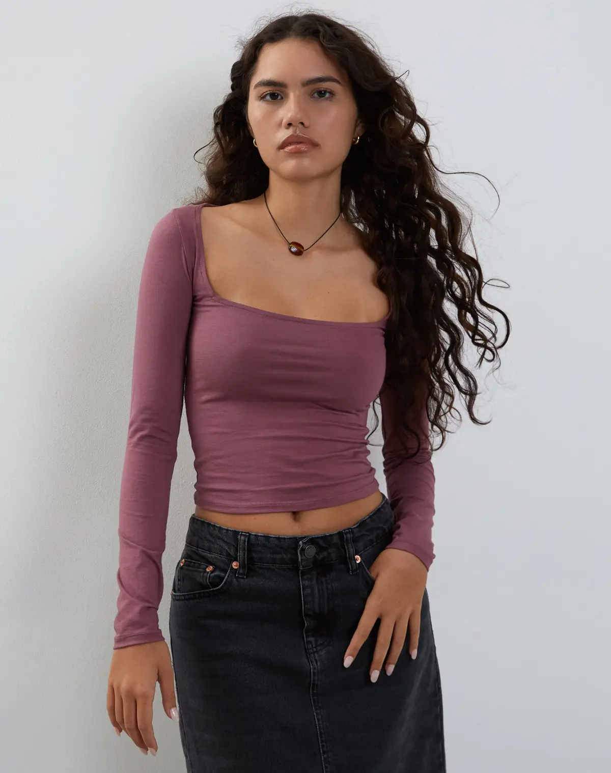 Quebon Long Sleeve Top In Mauve 1