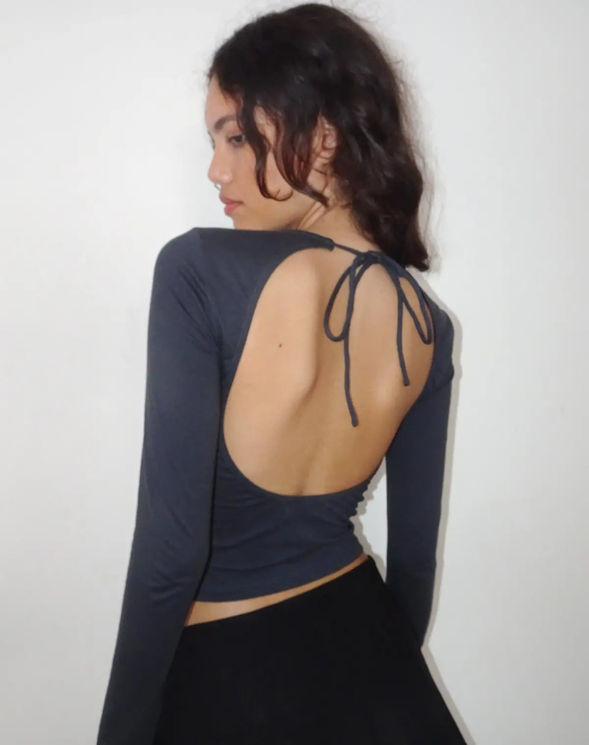 Ratmi Long Sleeve Open Back Top In Ocean Storm 1