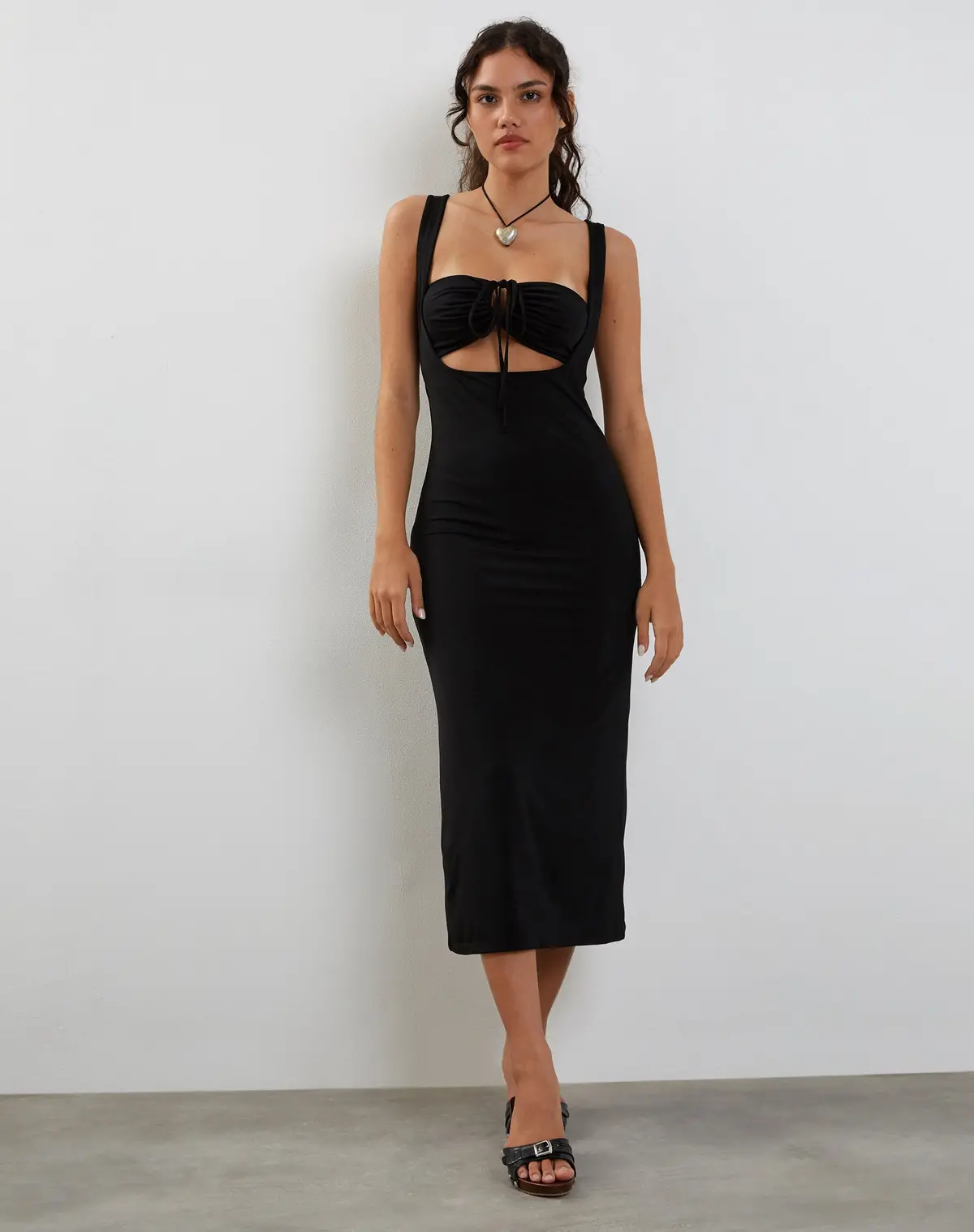 Reina Cut Out Bodycon Midi Dress In Black 1