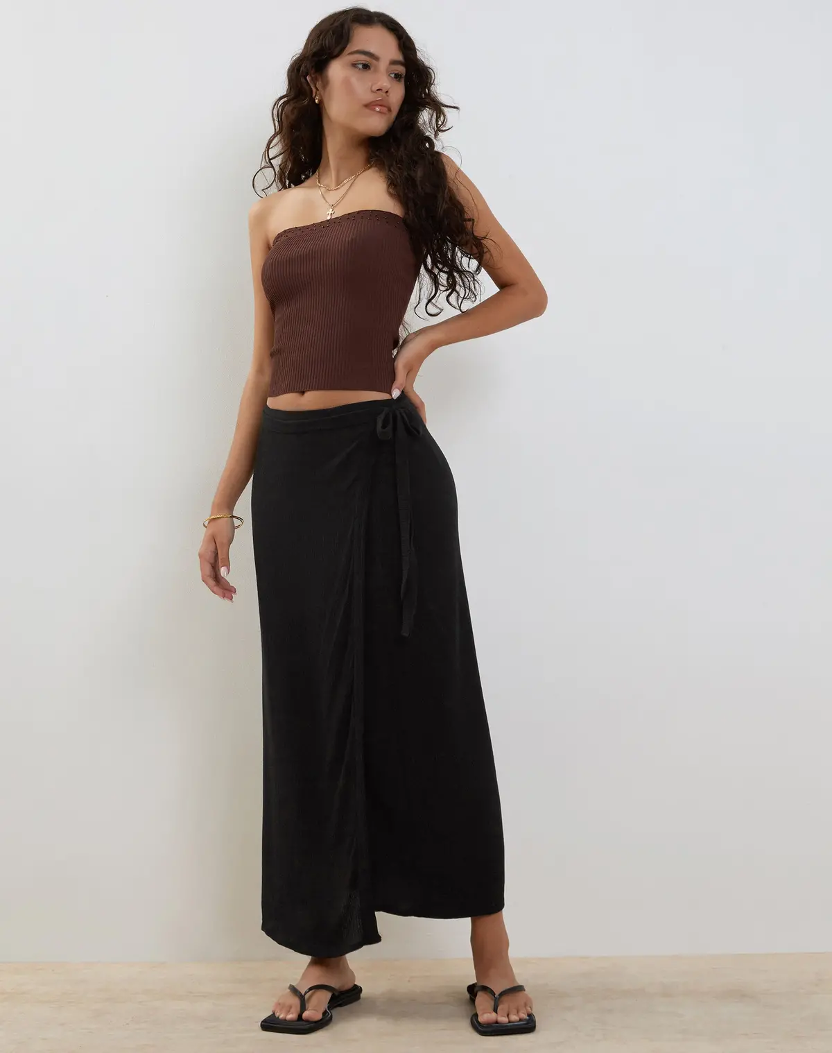 Peria Maxi Wrap Skirt In Black Crinkle 1