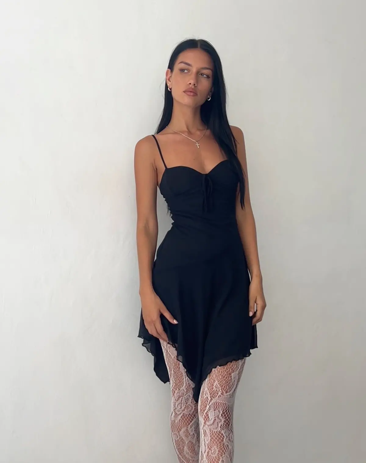 Romily Tie Front Mini Dress In Black Mesh 1