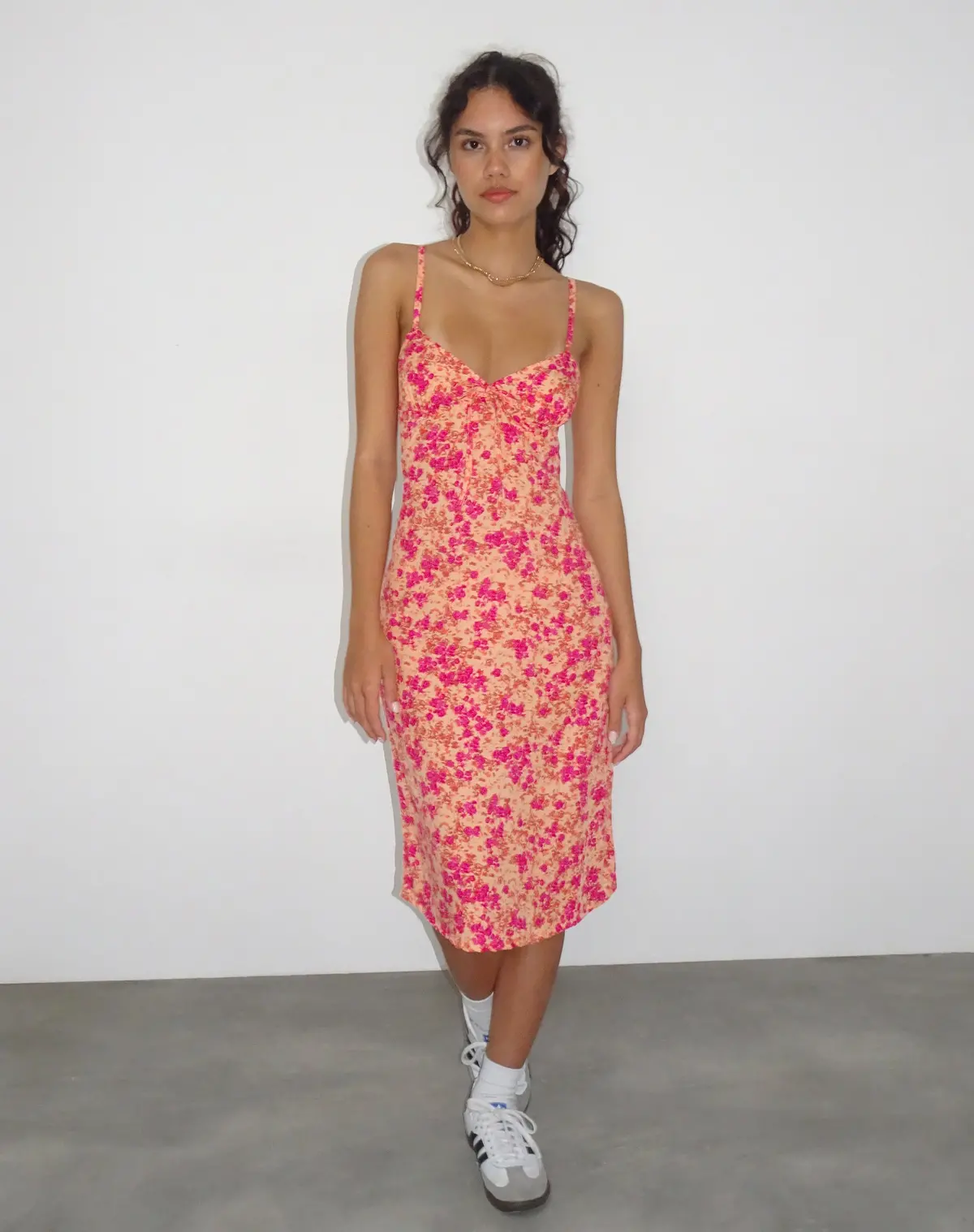 Ronsha Midi Dress In Dark Wild Flower Cantaloupe 1