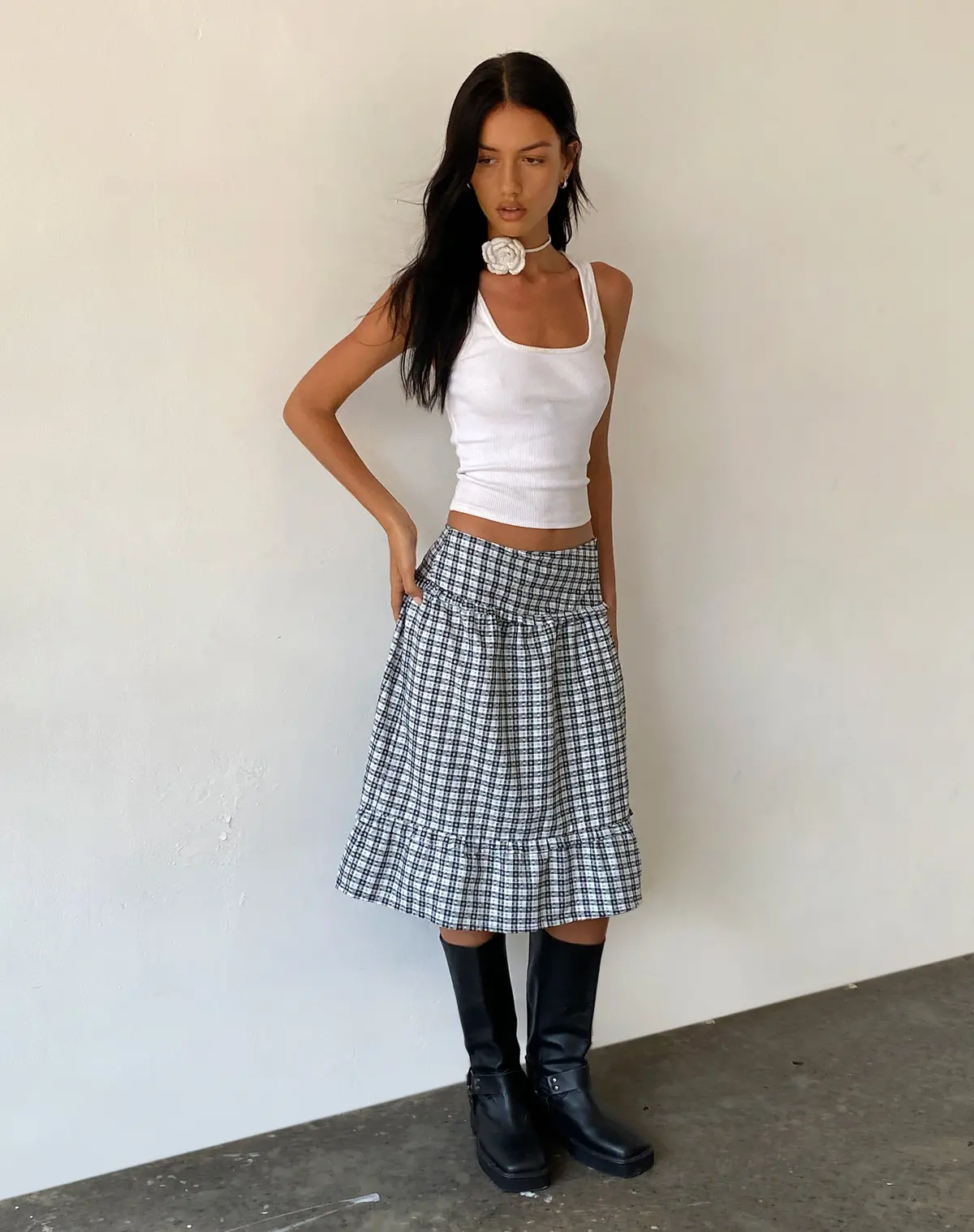 Kasya Frill Hem Midi Wrap Skirt In Brandy Check 1