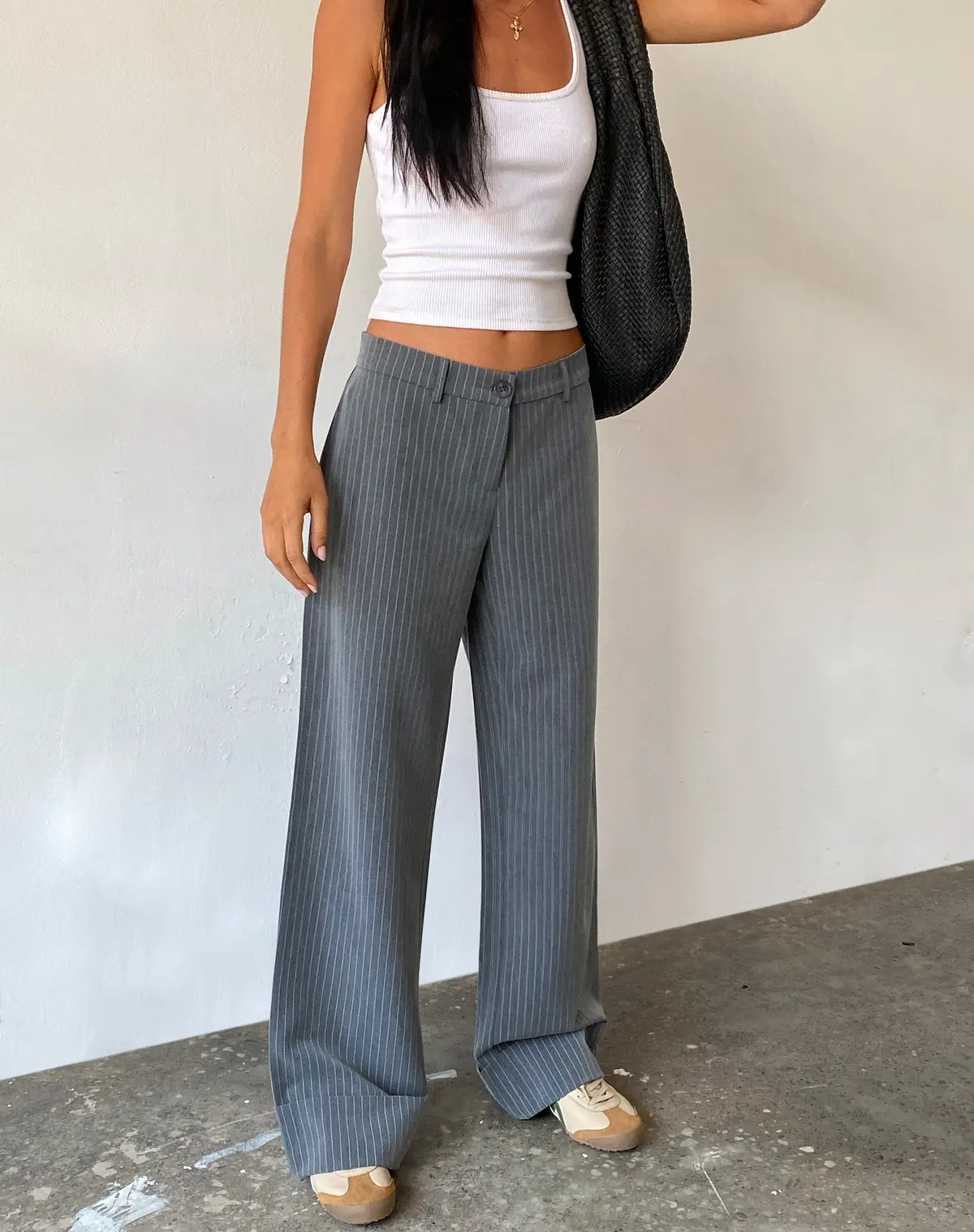 Abba Low Rise Trouser In Pinstripe Grey 1