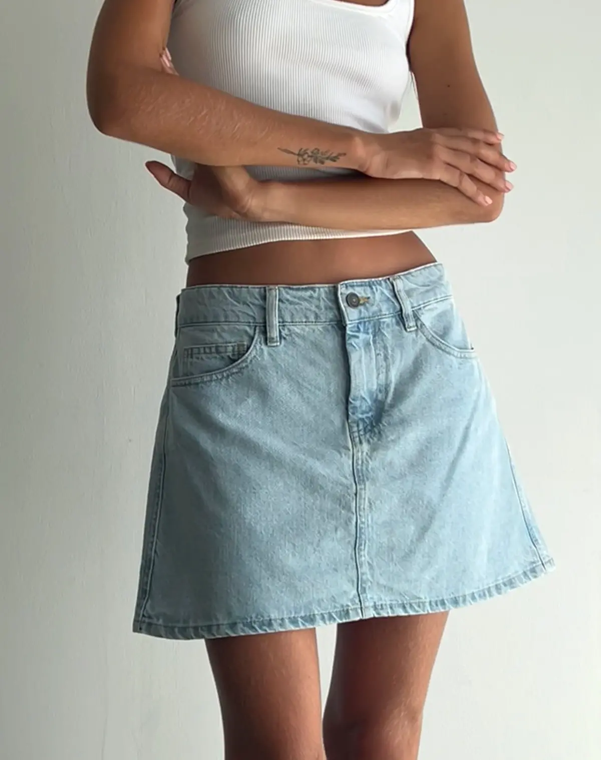 Mini A-Line Skirt In Denim Blue Bleach 1