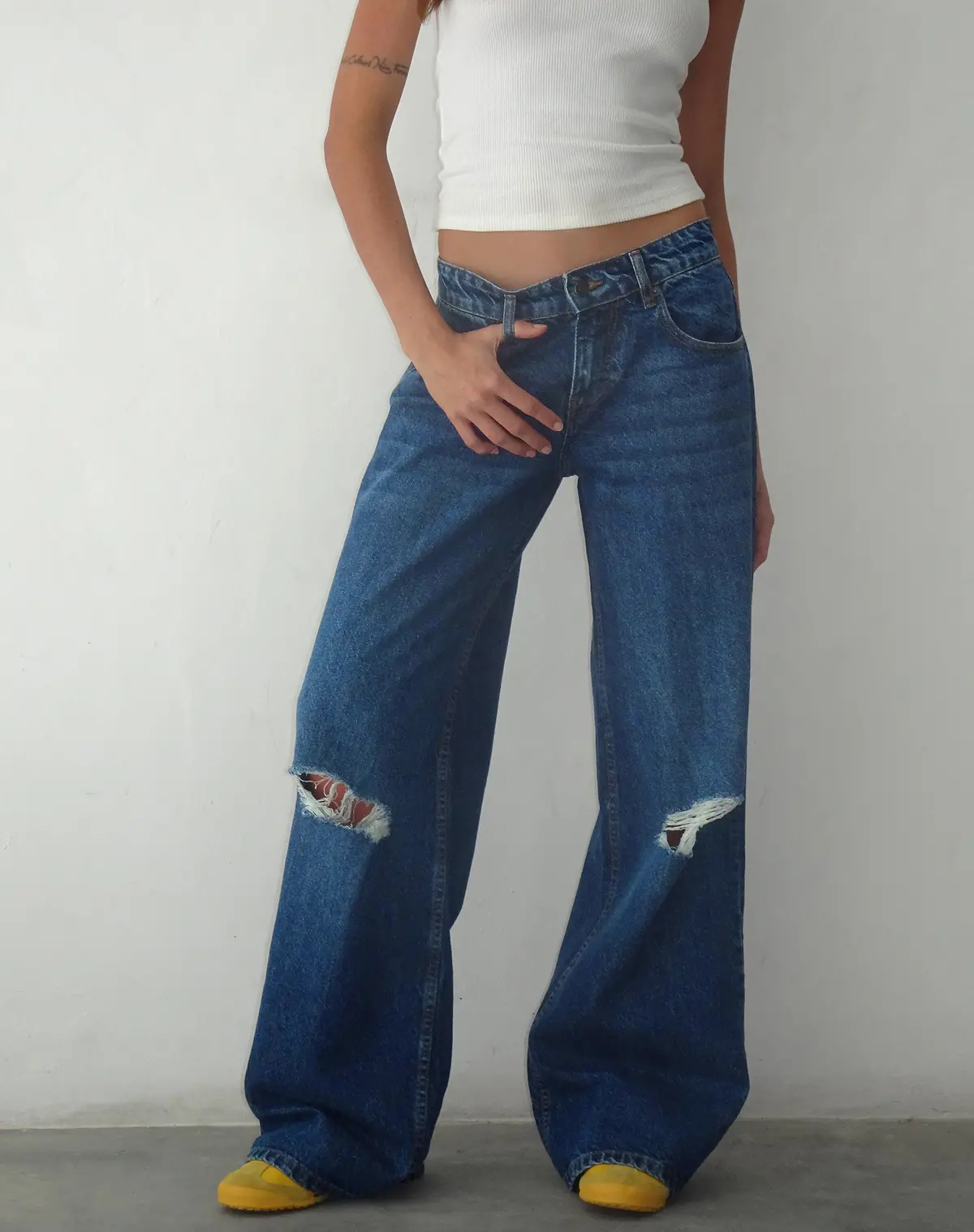 Ripped Roomy Extra Wide Low Rise Jean In Mid Blue Used 1