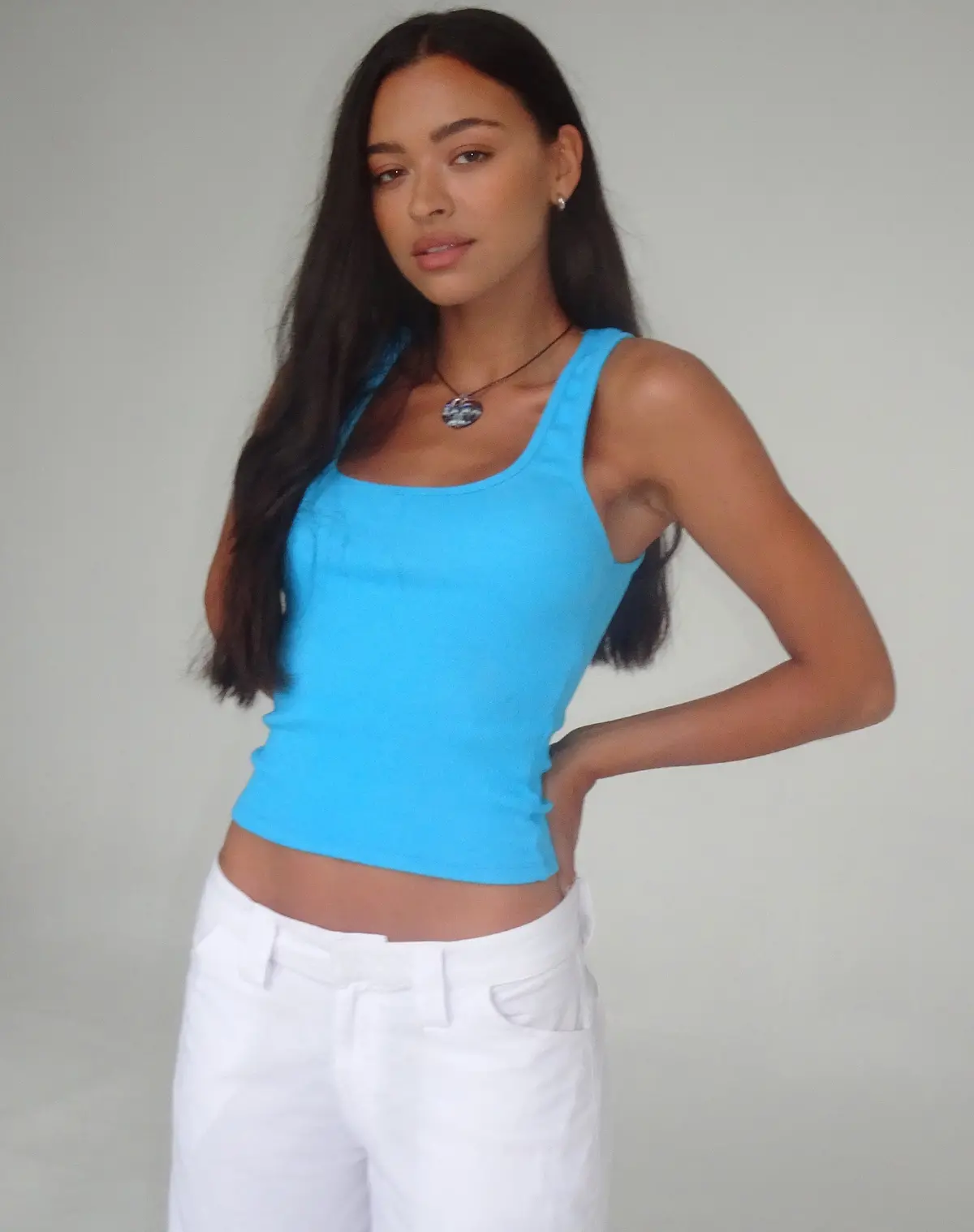 Roxe Ribbed Vest Top In Tropical Blue 1