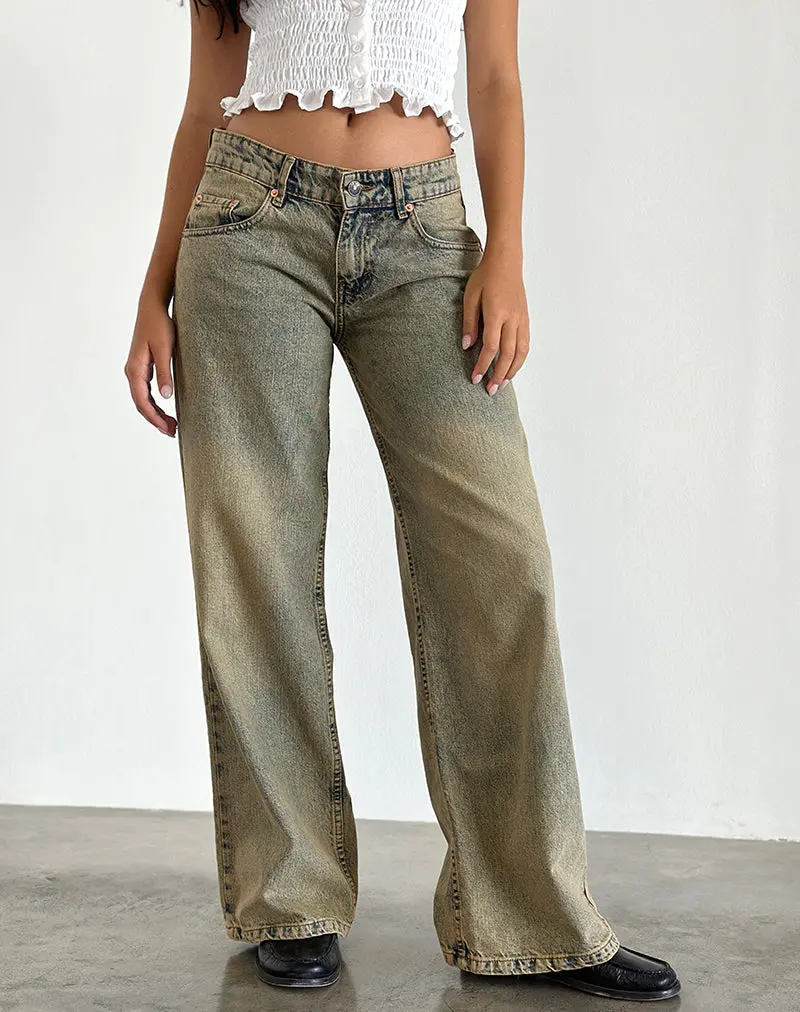 Roomy Extra Wide Leg Low Rise Jeans In Sandy Blue Acid 1