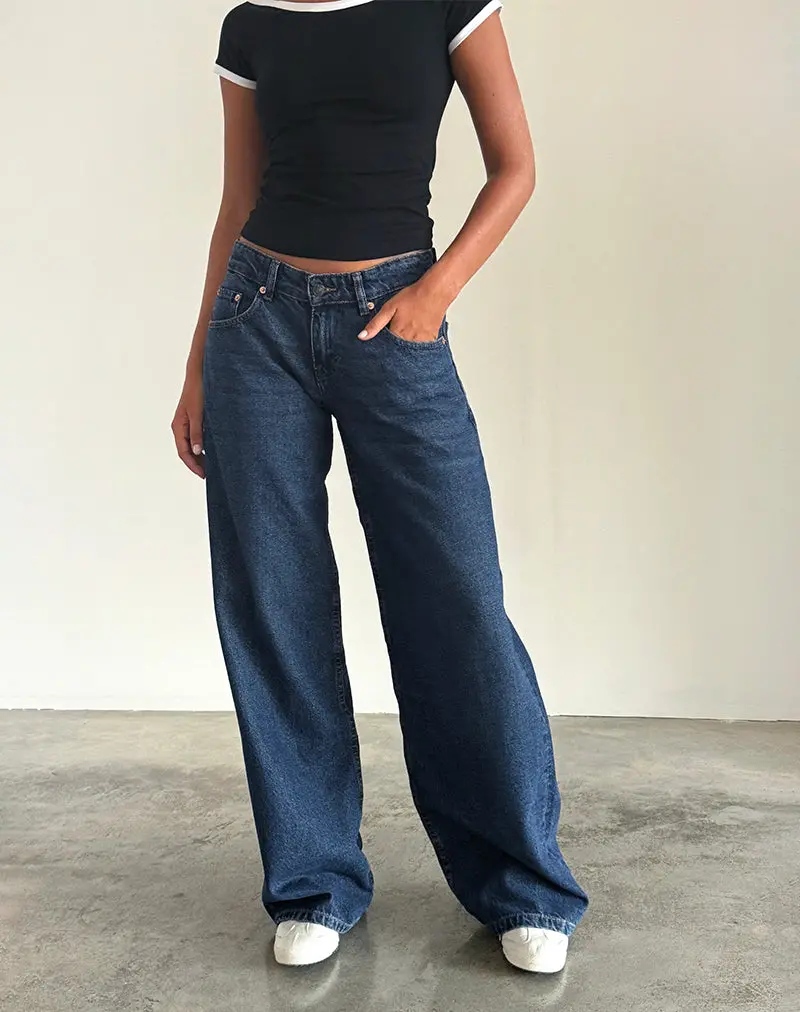 Roomy Extra Wide Low Rise Jeans In Mid Indigo Blue 1